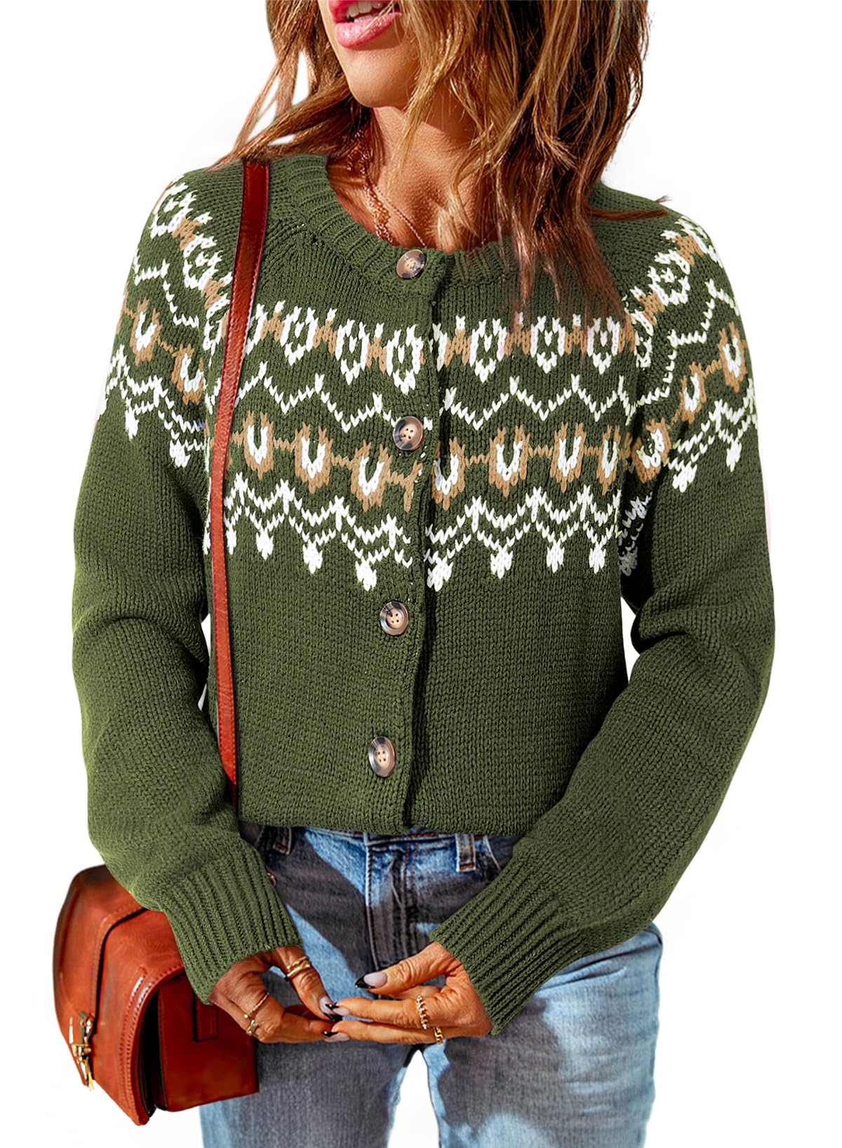 Dokotoo Womens Cardigans Casual Long Sleeve Chunky Knit Fall Winter Button Down Fair Isle Cardigan Sweaters
