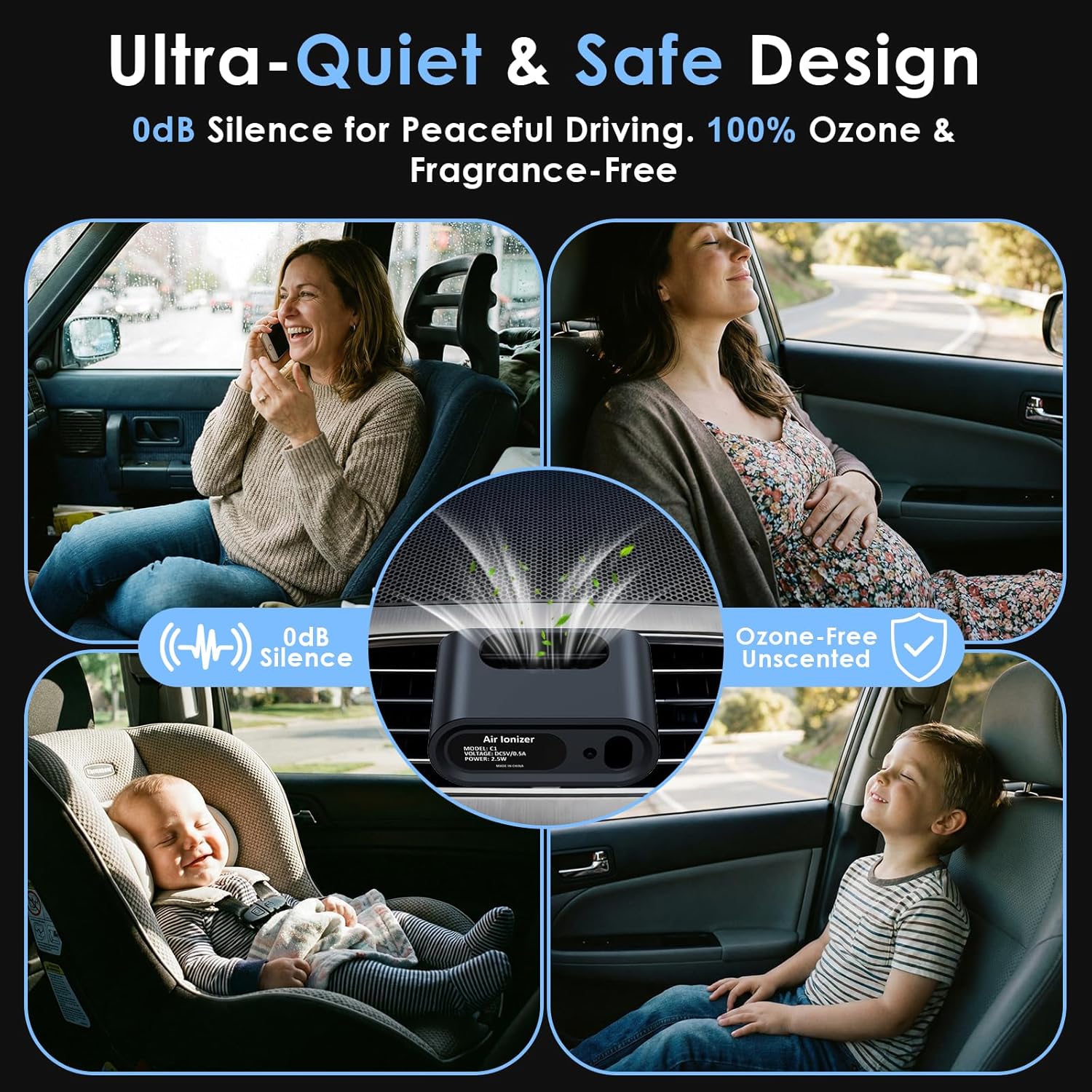 Bipolar Plasma Unscented Car Air Purifier: 100% Filter-Free Active Ionizer for Smoke & Pet Odors - Silent & Compact Car Odor Eliminator - Universal Vent Clip by Yakry