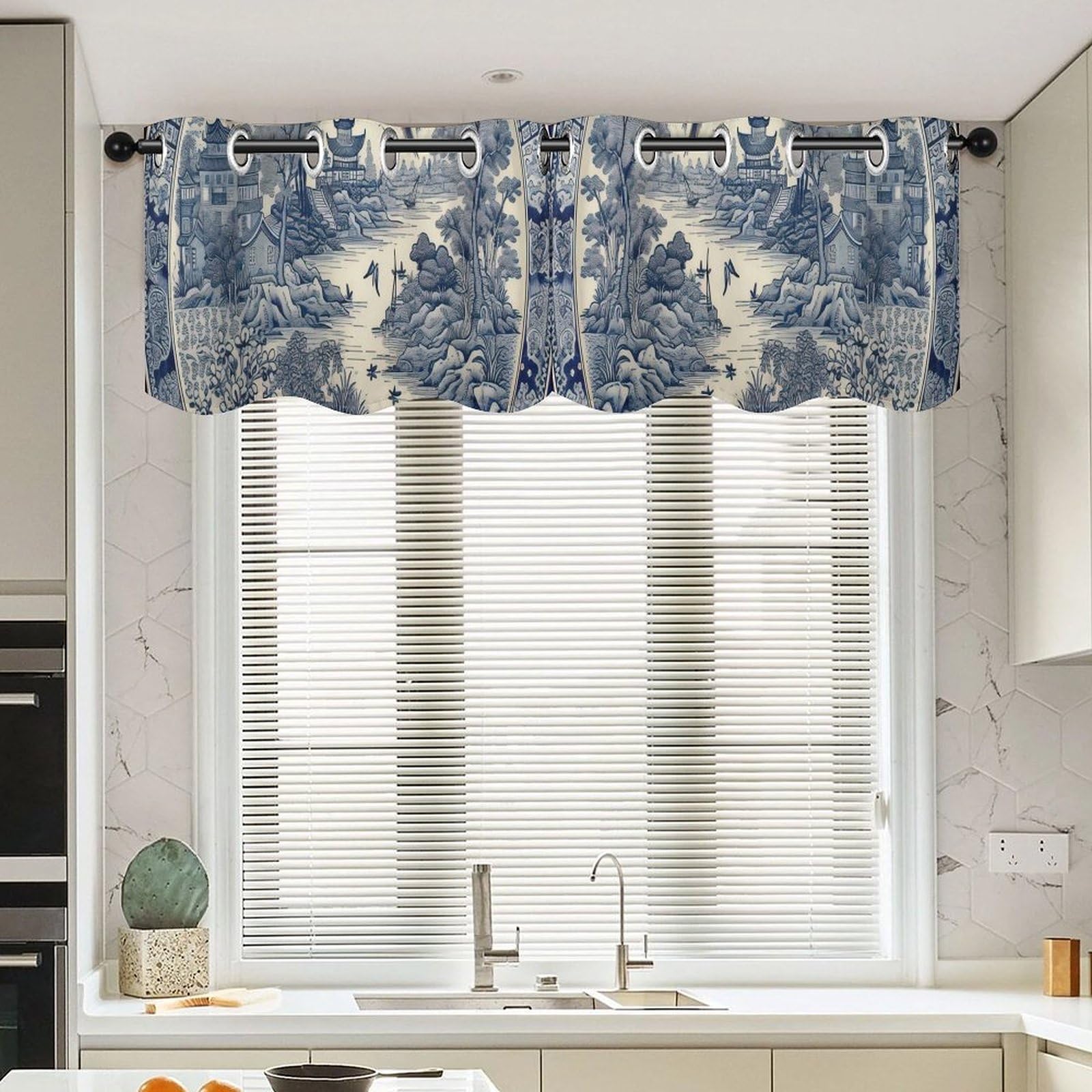 Cenefa de grulla chinoiserie para ventana, aporta elegancia étnica a tu cocina con 2 paneles