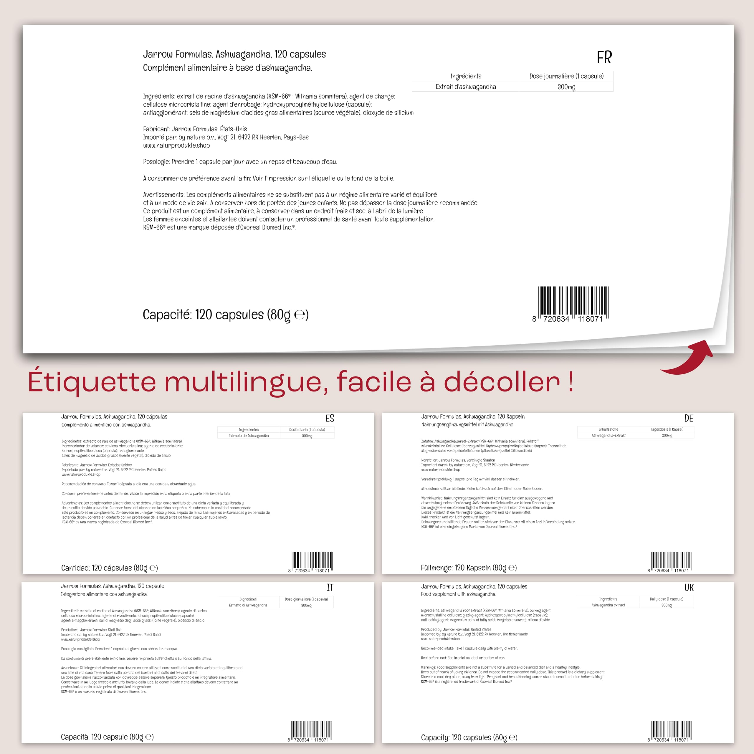 Jarrow Formulas, Ashwagandha (Withania somnifera), 300mg, Hautement Dosé, 120 Capsules végétaliennes, Végétarien, Sans Soja, Sans Gluten, Sans OGM