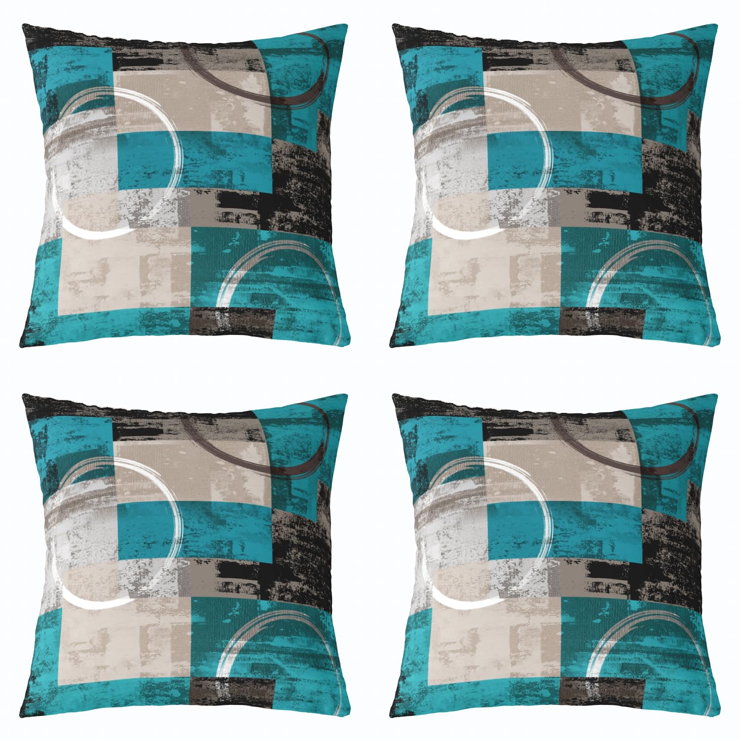 Pack of 4 Turquoise Ombre Art Throw Pillow Covers Modern Retro Circular Circle Pillow Covers,Abstract Round Oil Painting Graffiti Cushion Covers 18x18
