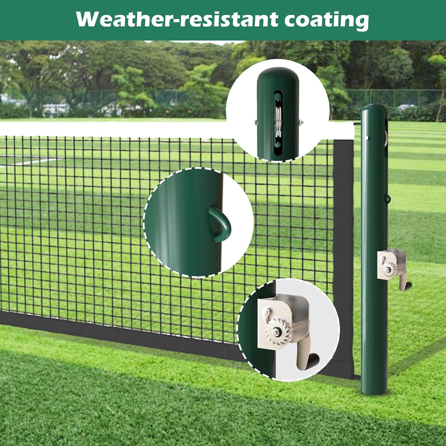 Professional Tennis Net Posts - 42" Heavy Duty Steel Poles with Double Reels & Ground Sleeves, ITF Regulation Tennis Court Kit for Driveway/School