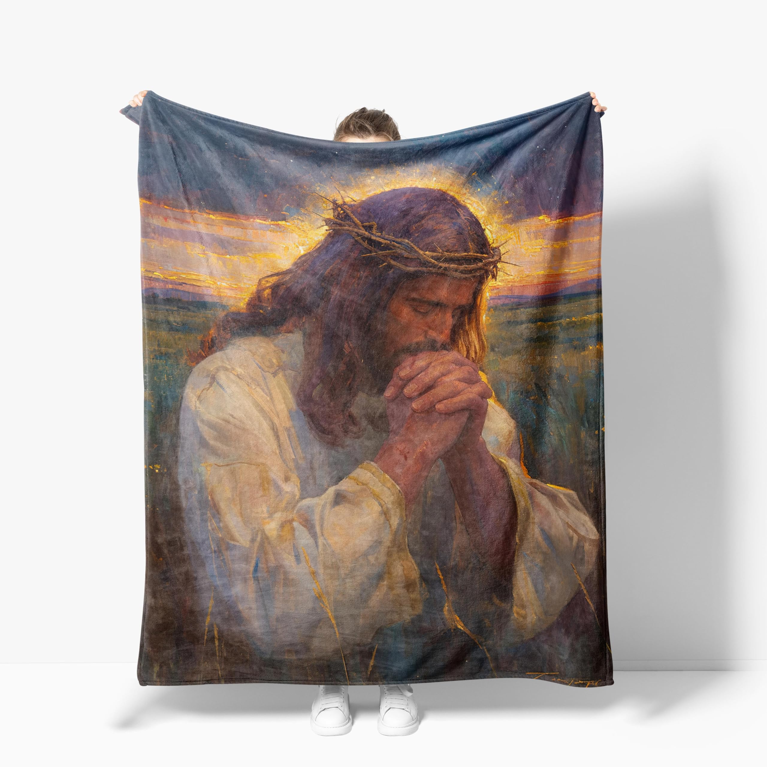 Jesus Throw Blanket Christian Christ Prayer Warm Decor Soft Flannel Blanket Jesus Religious Faith Gifts for Kids Boys Girls Men Women 40" X 50"