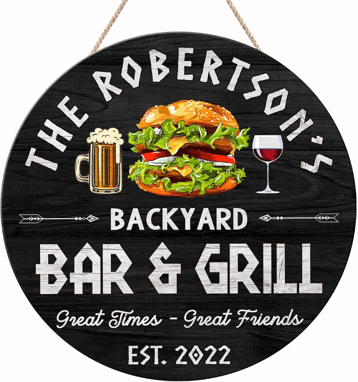 Artsy Woodsy Custom Backyard Bar & Grill Sign (Not Carved or Neon) Wall Art Plaque Decor, Personalized Home Pub Accessories, Outdoor Kitchen Bar, Pool Bar, Patio Bar, Garden Yard Porch Deck (03)