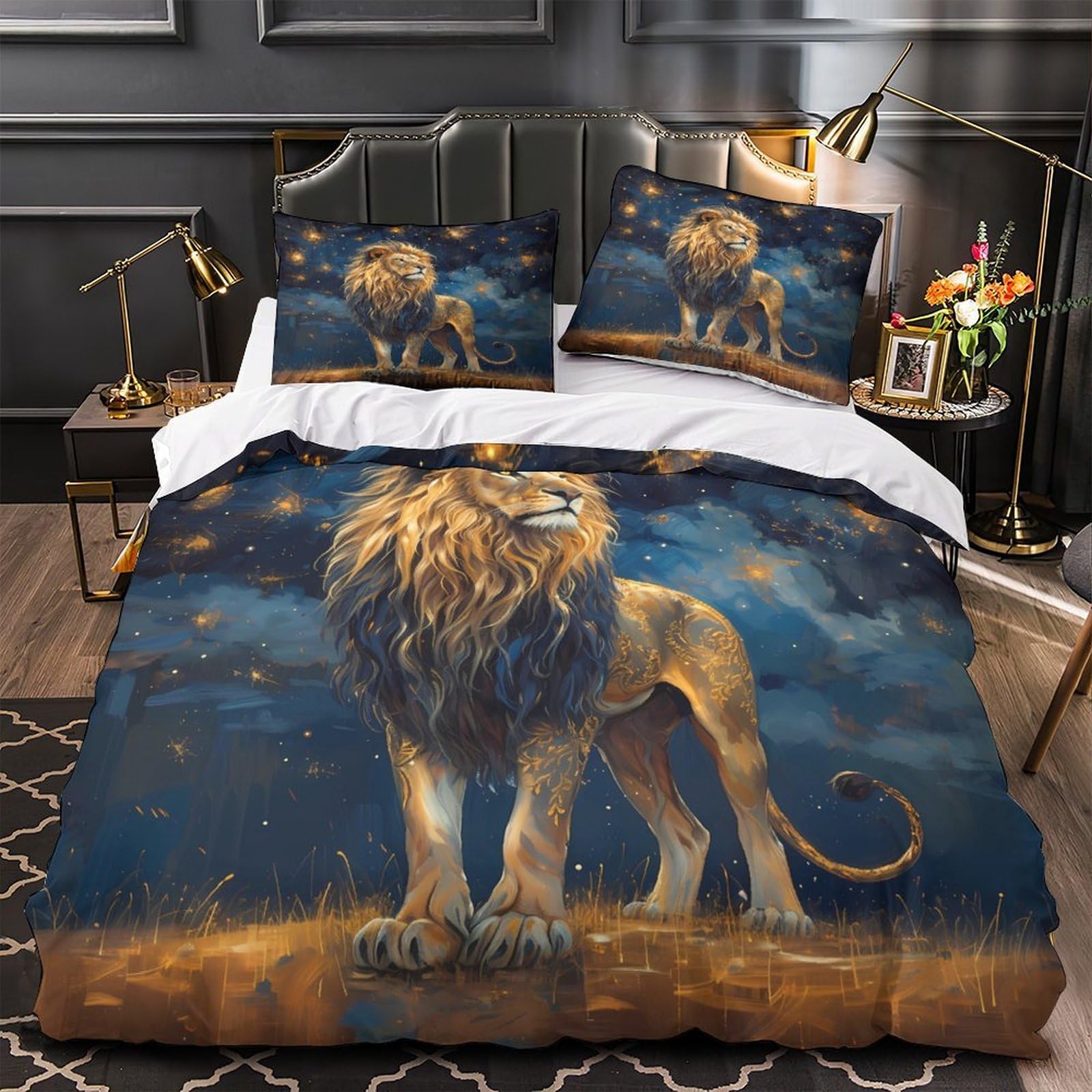 Housse de Couette Lion Lit Simple pour Chambre Adolescent Fantaisie 3D