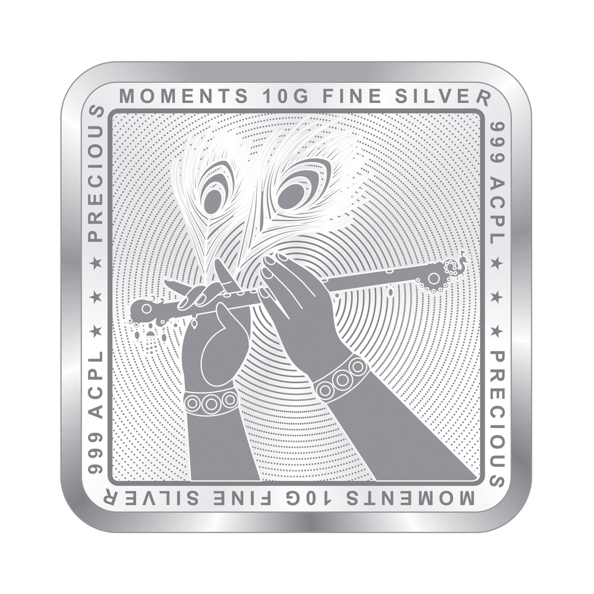 ACPL Bis Hallmarked Radha Krishna Square Silver Coin 10 Gm 999 Purity