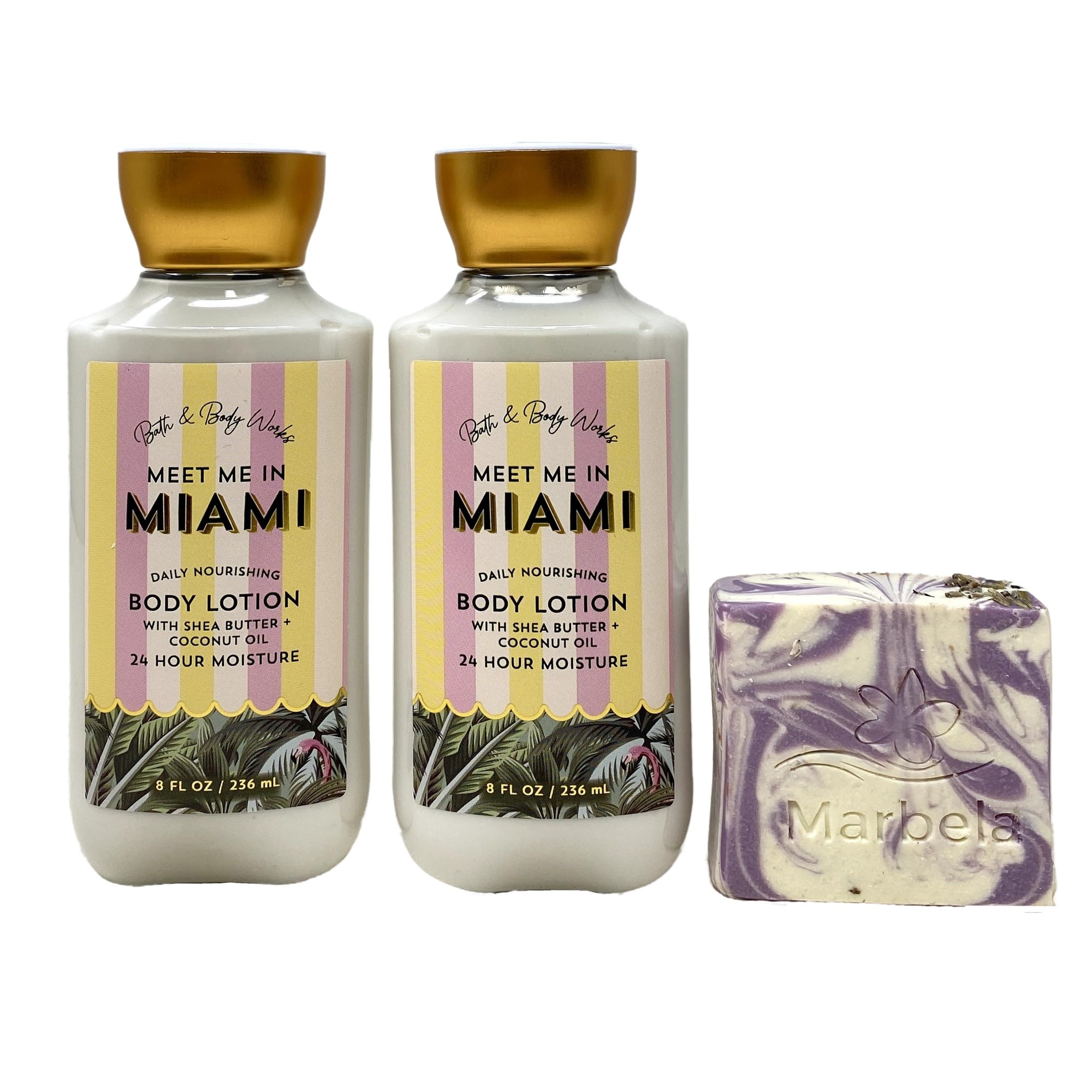 Bath & Body Works Meet Me In Miami Daily Nourishing Body Lotion 2 Pack with a Lavender Dreams Bar Soap