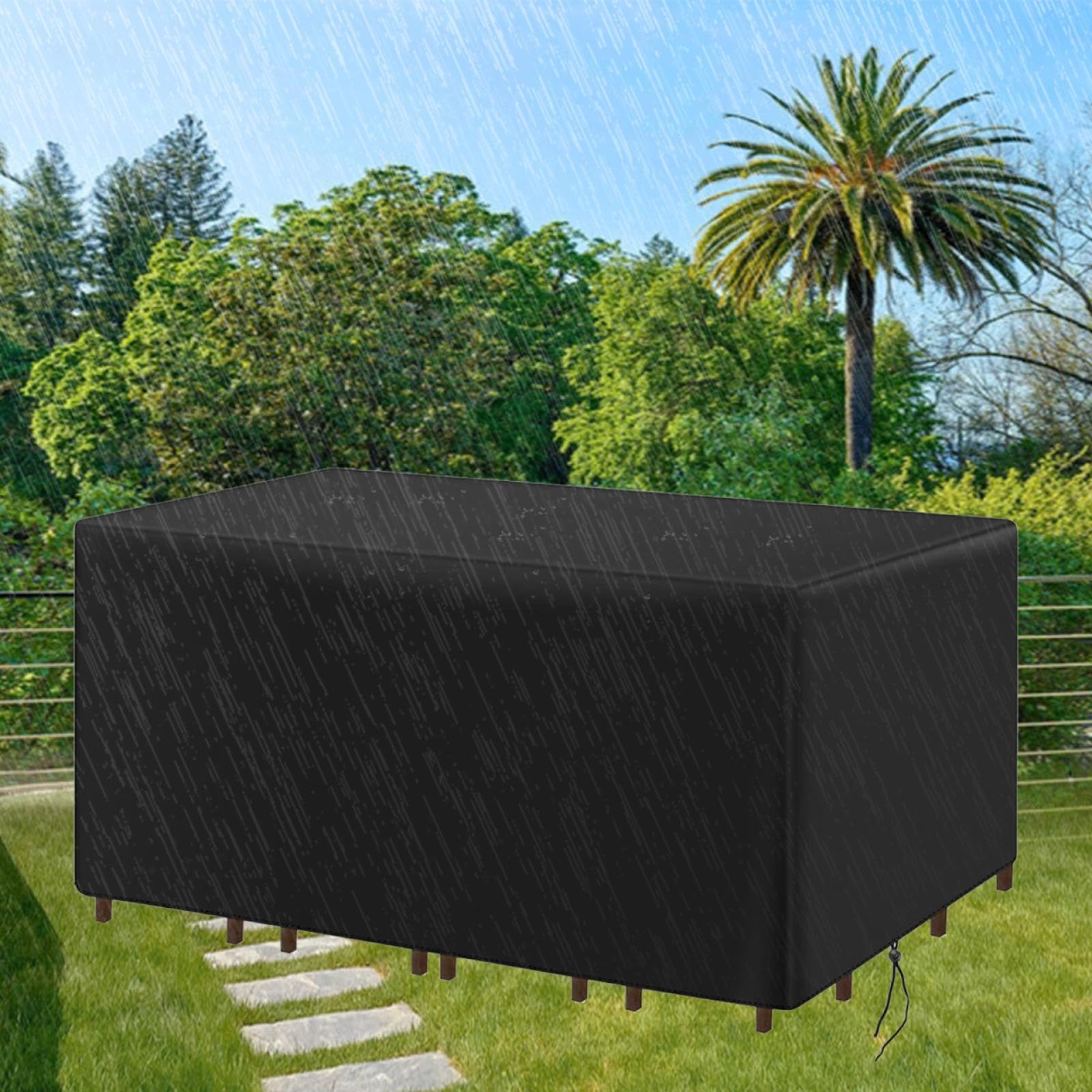 AUWUUA UIYIUI Garden Furniture Covers Waterproof 160x70x90cm/LxWxH Upgraded 420D Oxford Fabric Outdoor Rectangular Patio Table Cover, Rattan Sofa Set Cover, Windproof Anti-UV Bench Covers, No Tear