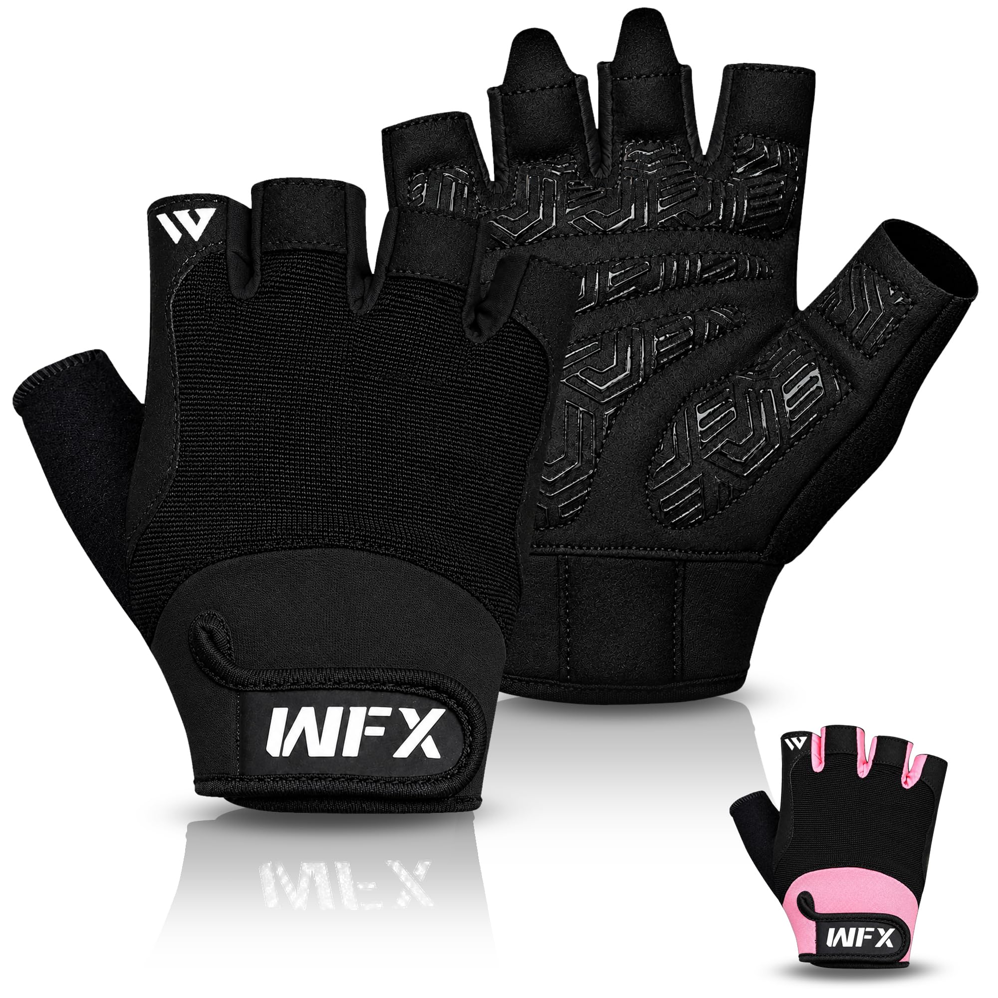 WFX Breathable Gym Gloves for Men & Women, Thick Padded Weight Lifting Gloves with Full Palm Protection & Excellent Grip Gift for Gym Exercise, Cycling, Weightlifting Training, Fitness (Black, L)