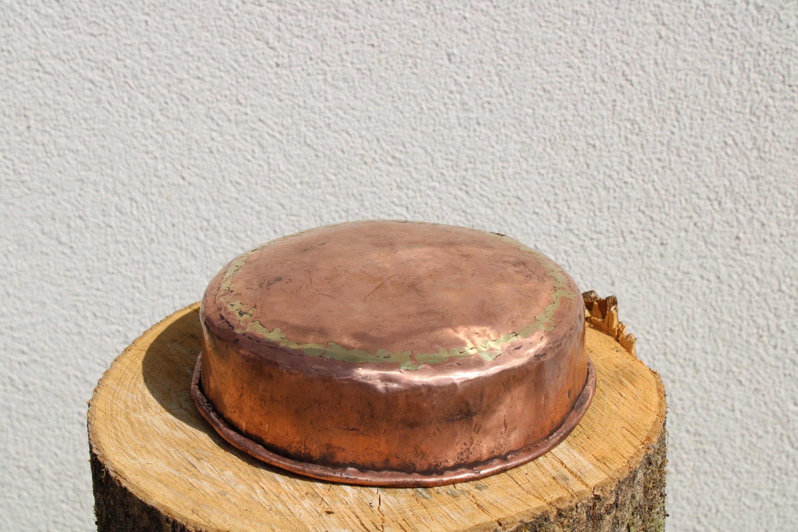 Pentola da Forno Rotonda in Rame, Stagnata all'Interno, Fatta a Mano, Pirofila Tradizionale con Manici ad Anello, per Cottura Professionale (30 cm)