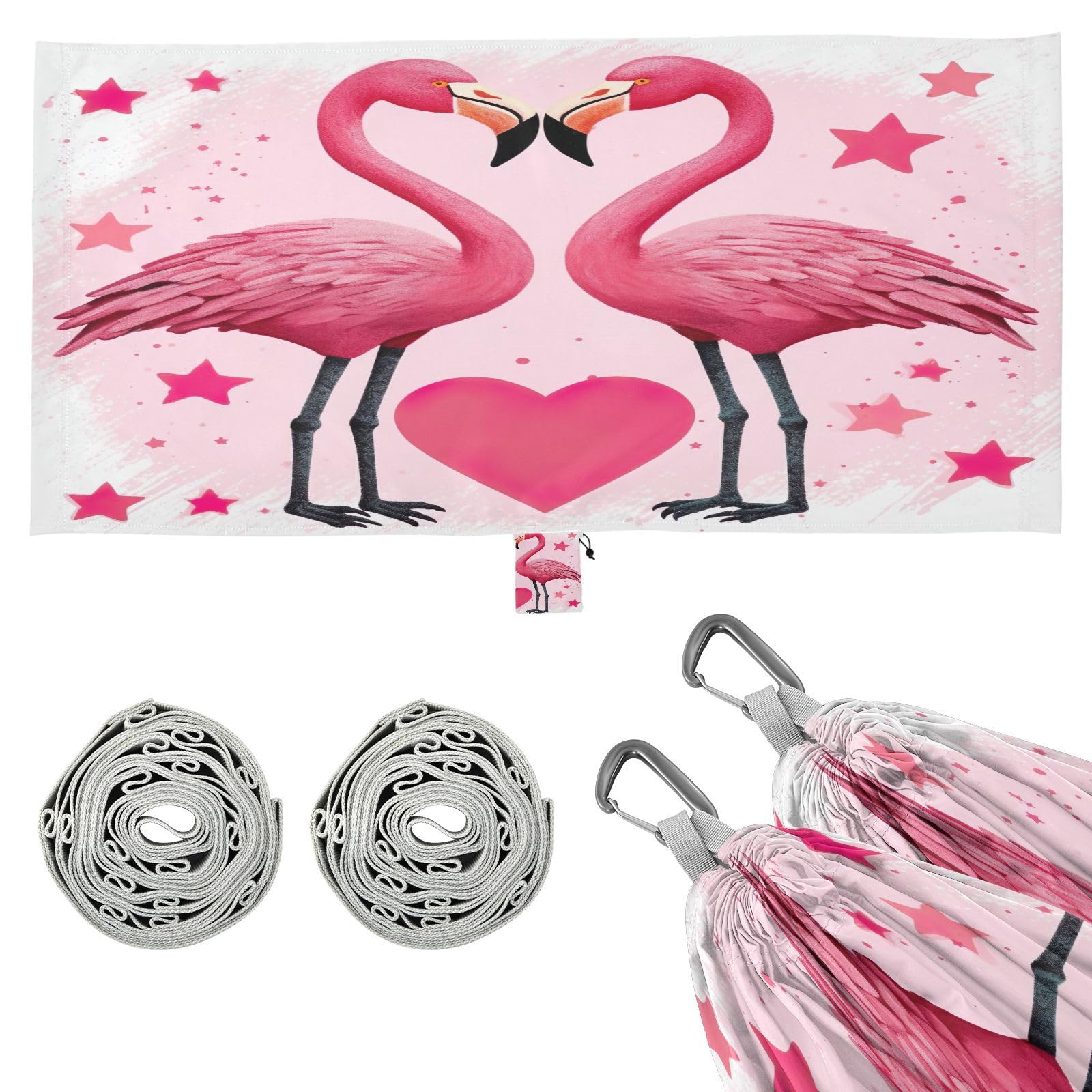 SDMKA Flamingos Pink Camping Hammock, 330 lbs with 2 Tree Straps, Carry Bag, Single Portable Hammock for Outdoor/Indoor, Hiking, Beach, Backpacking, Travel