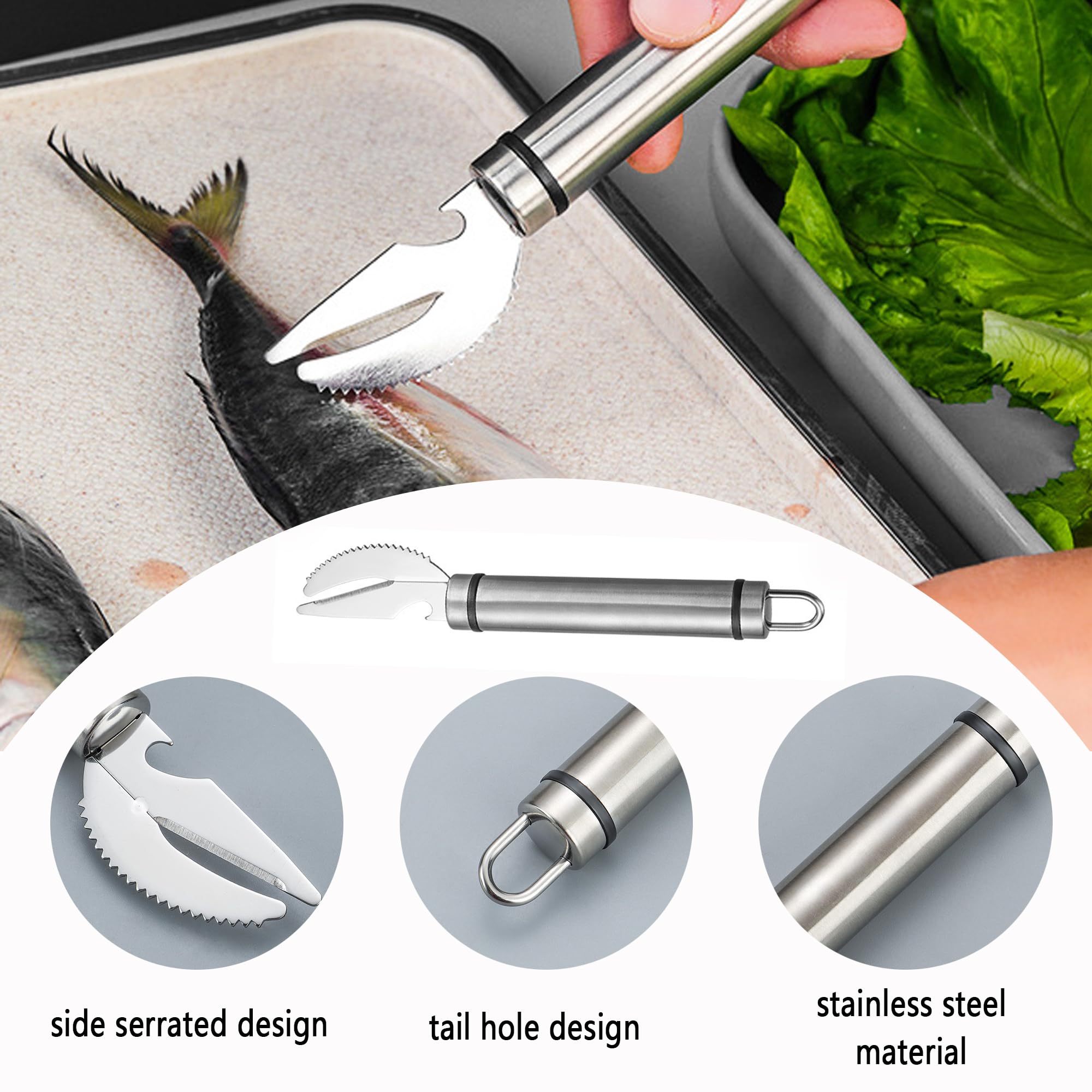 Set Coltelli Per Pesce E Gamberetti - 3 Pezzi, Acciaio Inox, Multifunzionale Per Pulizia Frutti Di Mare - Foto 2