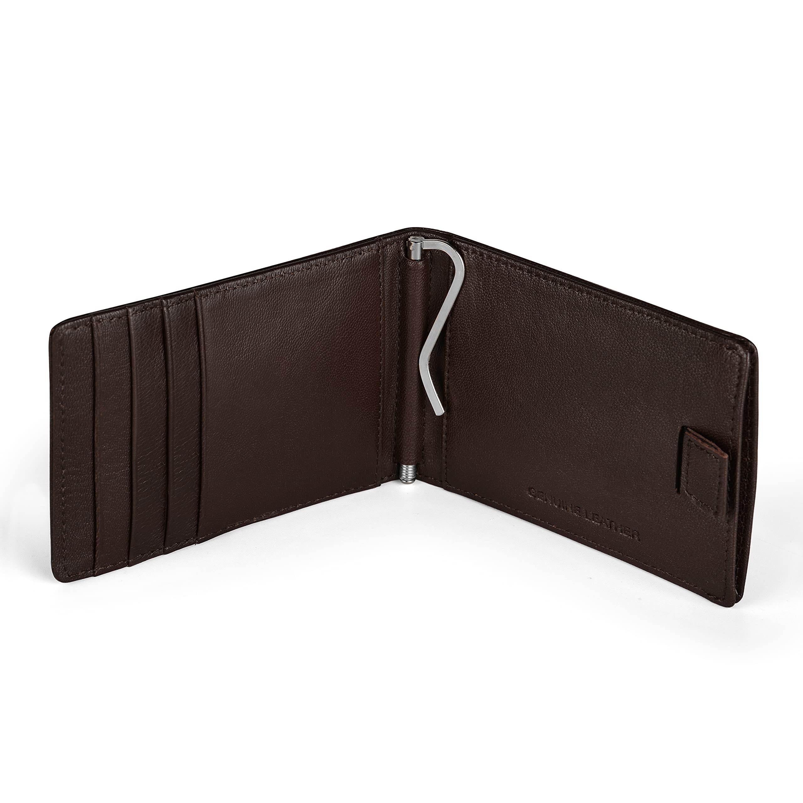 evalgo® Men’s Money Clip Wallet with Card Holders, Genuine Leather, Slim and Minimalist Design (Brown)