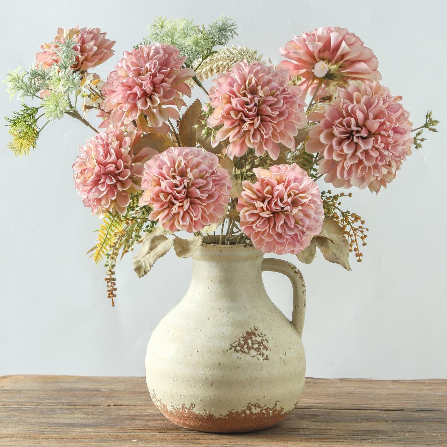 Ceramic Flower Vase Home Decor - 7.1 Inch Farmhouse Vases Rustic Vintage Living Room Kitchen Bedroom Decorations for House Book Shelf Office Coffee Desk Dining Fireplace