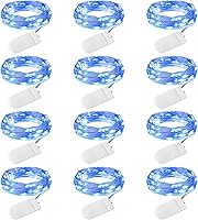 Vista 10 de Brightown Paquete de 12 luces LED de hadas que funcionan con pilas, cable plateado impermeable de 7 pies, 20 luces LED de luna estrellada