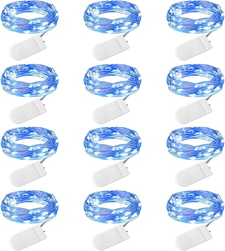 Miniatura 24 de Brightown Paquete de 12 guirnaldas de luces LED a pilas, 7 pies, 20 LED, impermeable, alambre plateado, luciérnaga, luna estrellada, luces