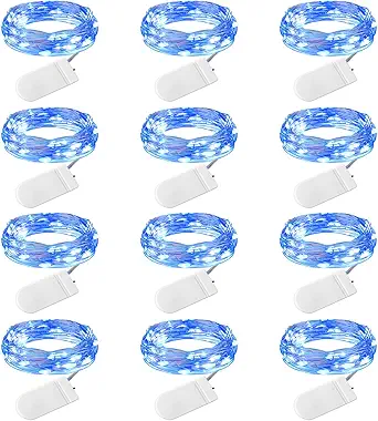 Brightown 12 Pack Led Fairy Lights Battery Operated String Lights Waterproof Silver Wire 7 Feet 20 Led Firefly Starry Moon Lights for DIY Wedding Party Bedroom Patio Christmas (12 Pack, Blue)
