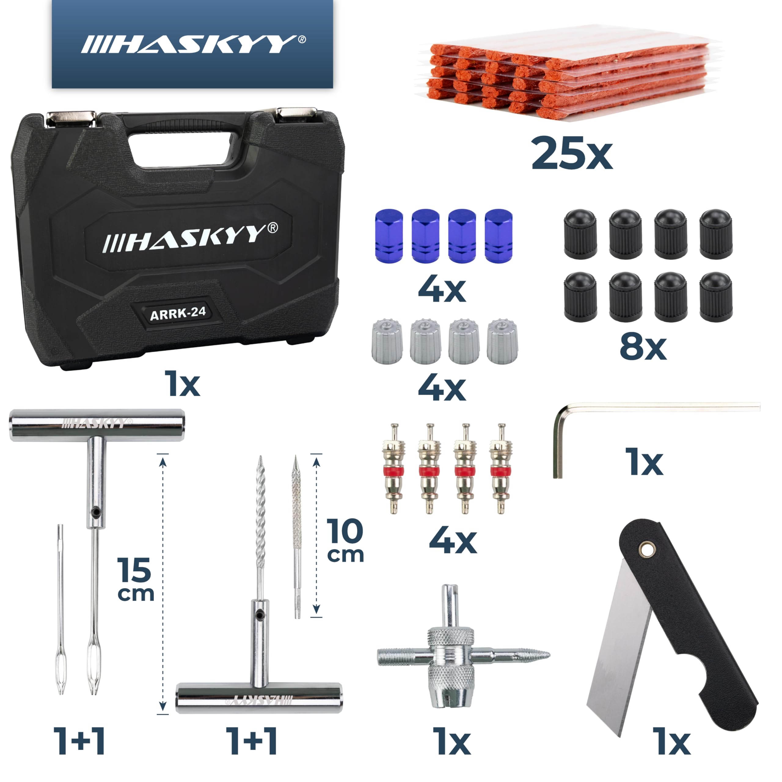 HASKYY Kit Riparazione Pneumatici 53 Pezzi Tubeless – Set Completo per Auto Moto ATV SUV