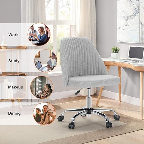 Miniatura 7 de Sweetcrispy Silla de tocador sin brazos, bonita y cómoda silla de escritorio para oficina en casa con ruedas, moderno asiento tapizado para