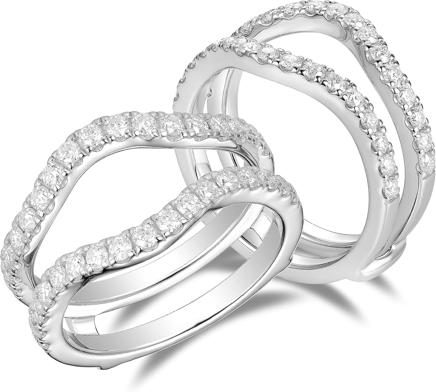 DovEggs Sterling Silver Center 5ct 9X11mm G-H-I Color Emerald Shaped Moissanite Hidden Halo Engagement Ring Curved Enhancer Guard Wedding Band Bridal Set with accents for Women : Clothing, Shoes & Jewelry