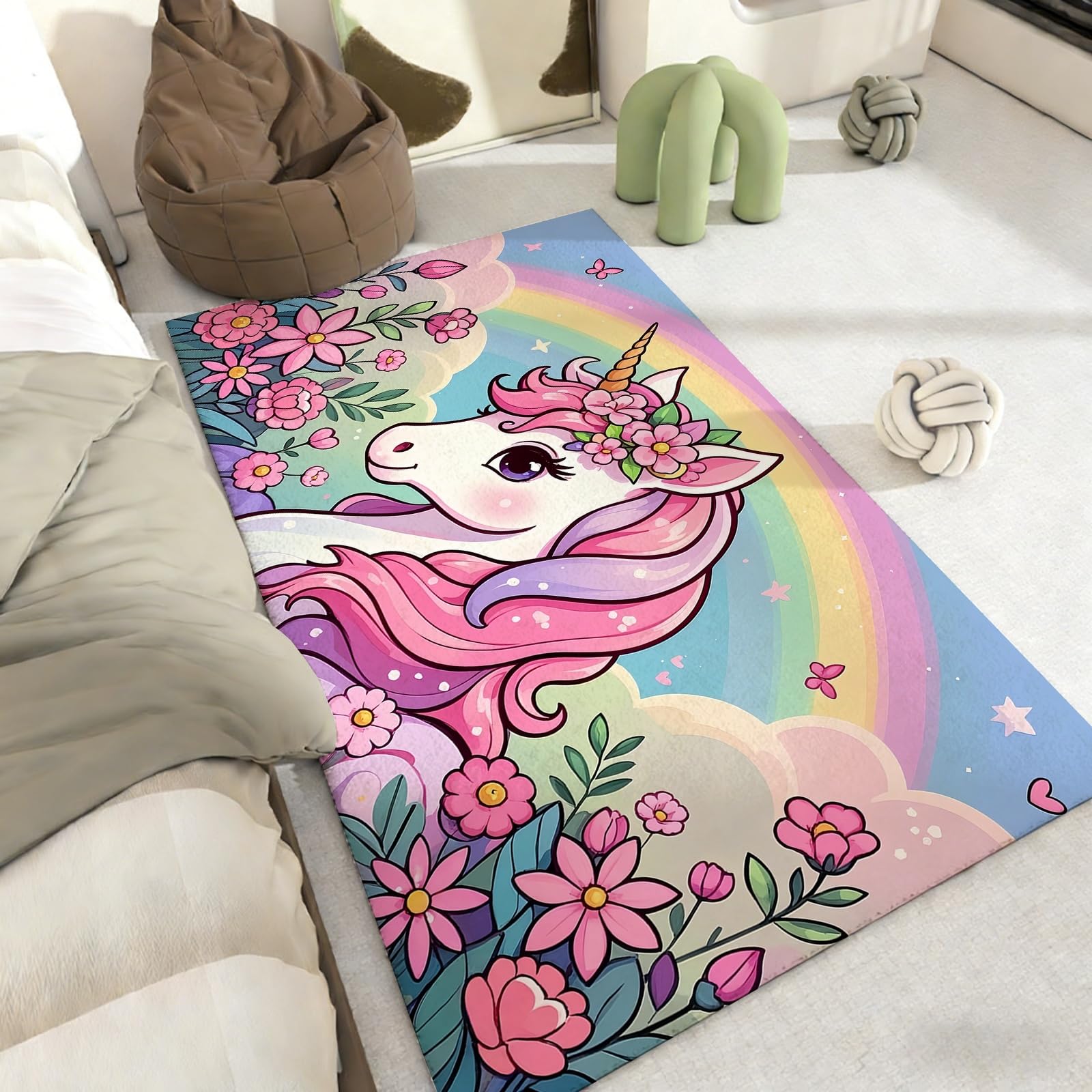 Tapis de sol licorne en faux cachemire doux au fini raffiné