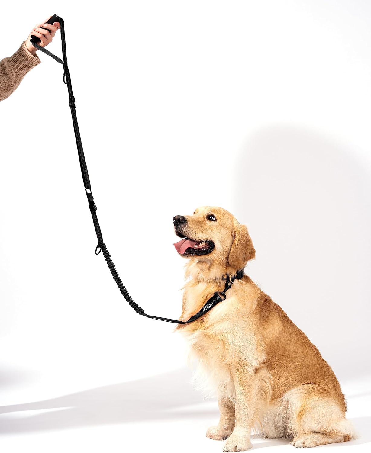 Shock Absorbing Tactical Bungee Dog Leash 4-7 ft. for Large Dogs with Seatbelt Buckle and Comfortable Padded Handle, Highly Reflective Extendable Heavy Duty Stretch Leash for Dog Owners (Black)