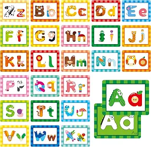 Alphabet Picture Mnemonic Cards, 26 Uppercase & Lowercase Letter Learning Cards for Kids