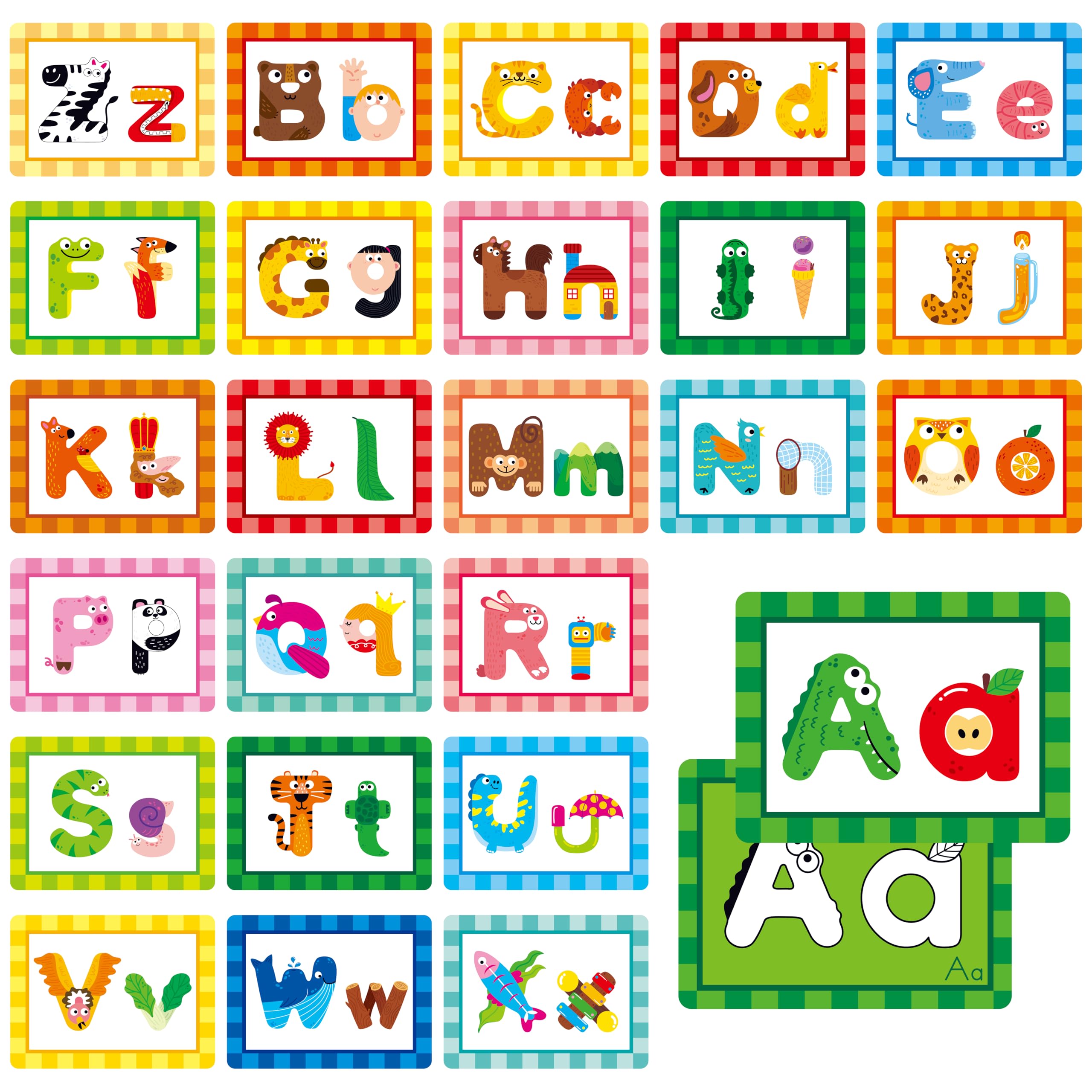 Alphabet Picture Mnemonic Cards, 26 Uppercase & Lowercase Letter Learning Cards for Kids Letter Cognition, ABC Montessori Early Learning Tool for Toddlers, Classroom & Home Activity