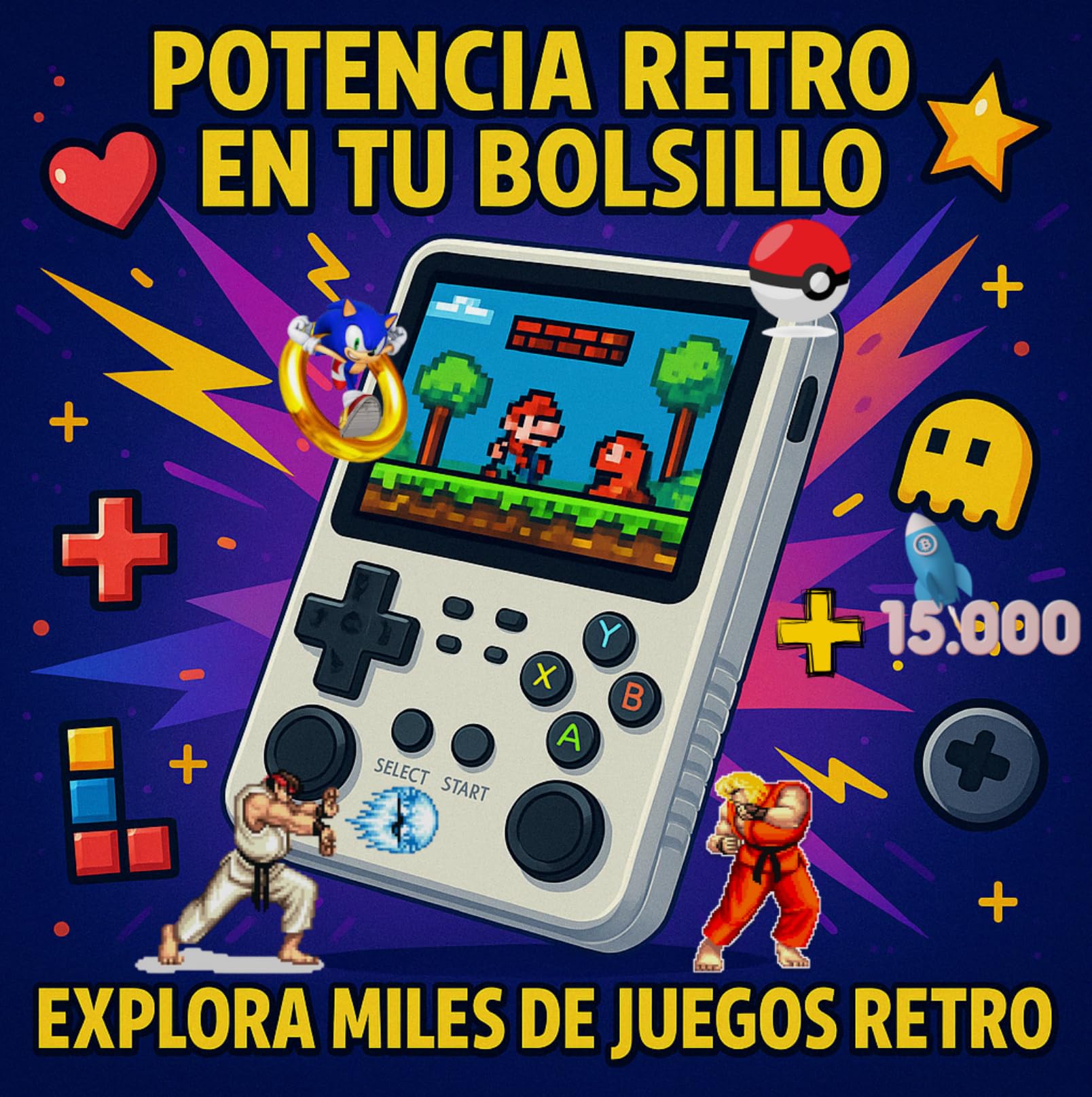 Consola Retro Portátil R36S –+15.000 Juegos Incluidos–Mini Consola Arcade Versión 2025–Compatible con Juegos de PS1, PSP, N64, GBA, NeoGeo– Máquina de Videojuegos Portátil HD 3.5”– Actualizada 2025