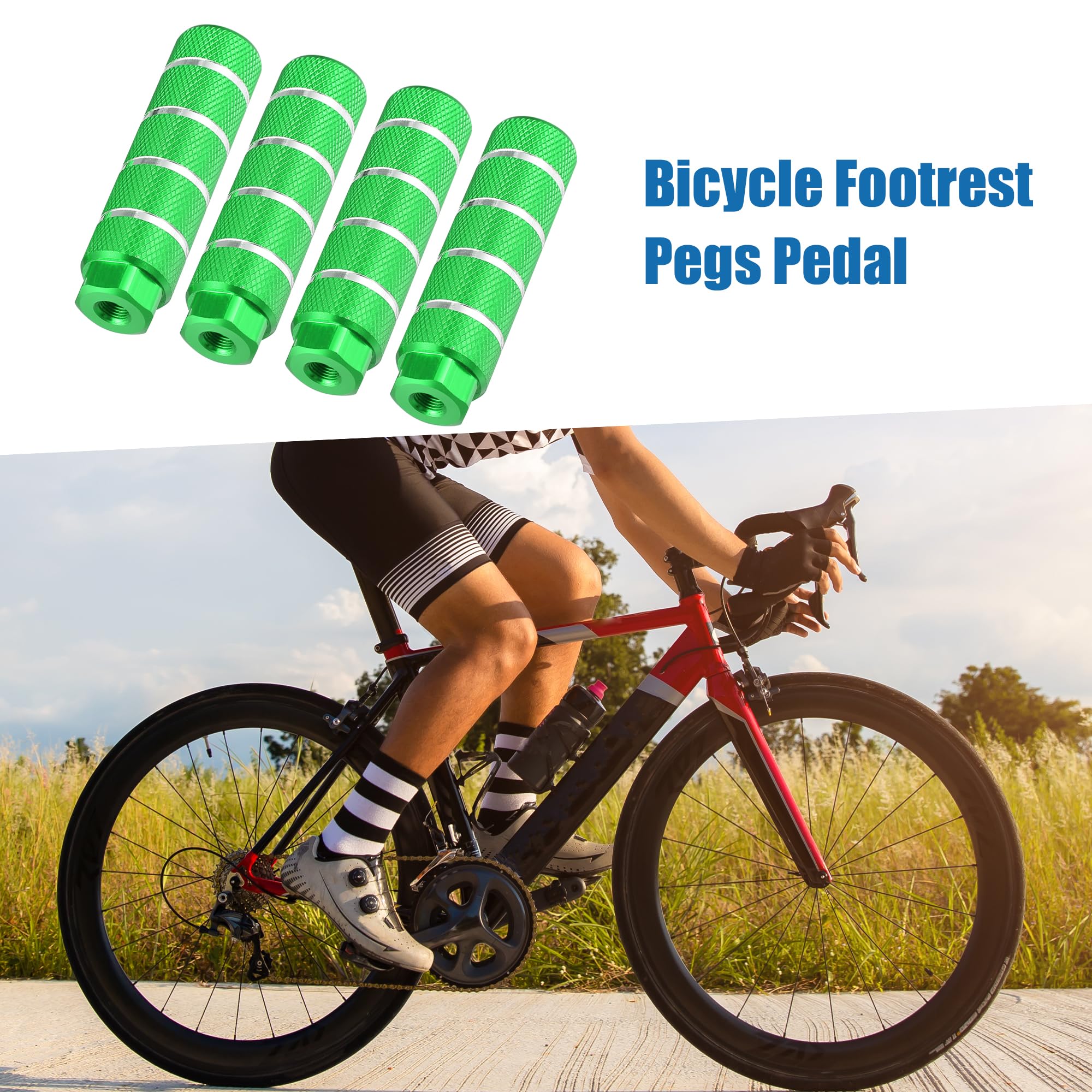 A ABSOPRO Rear Foot Pegs Footrests Green for BMX Bike Fit 3/8 Inch Set of 4 - Image 2