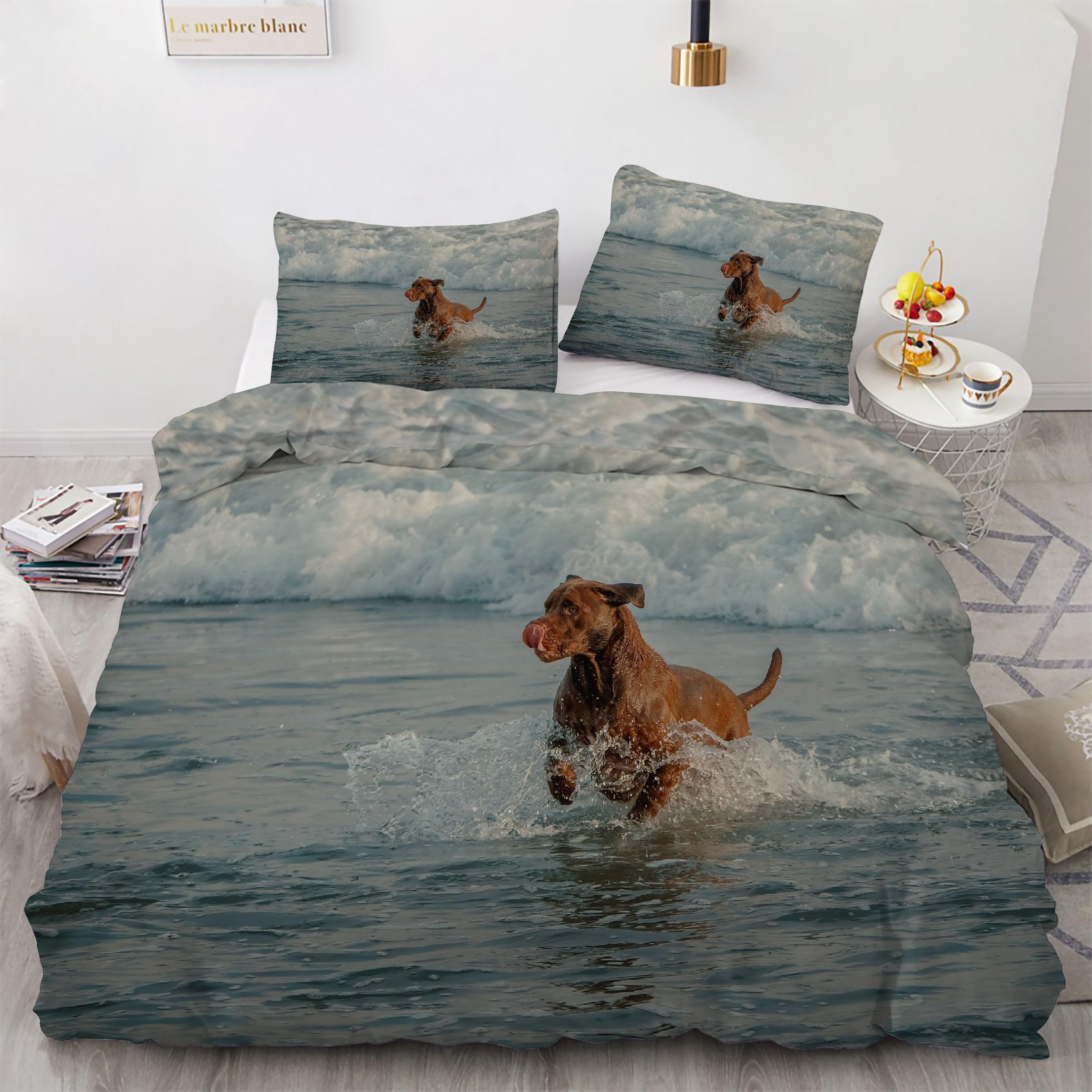 Ensemble de literie 3 pièces housse de couette 220x240 cm lit double animal
