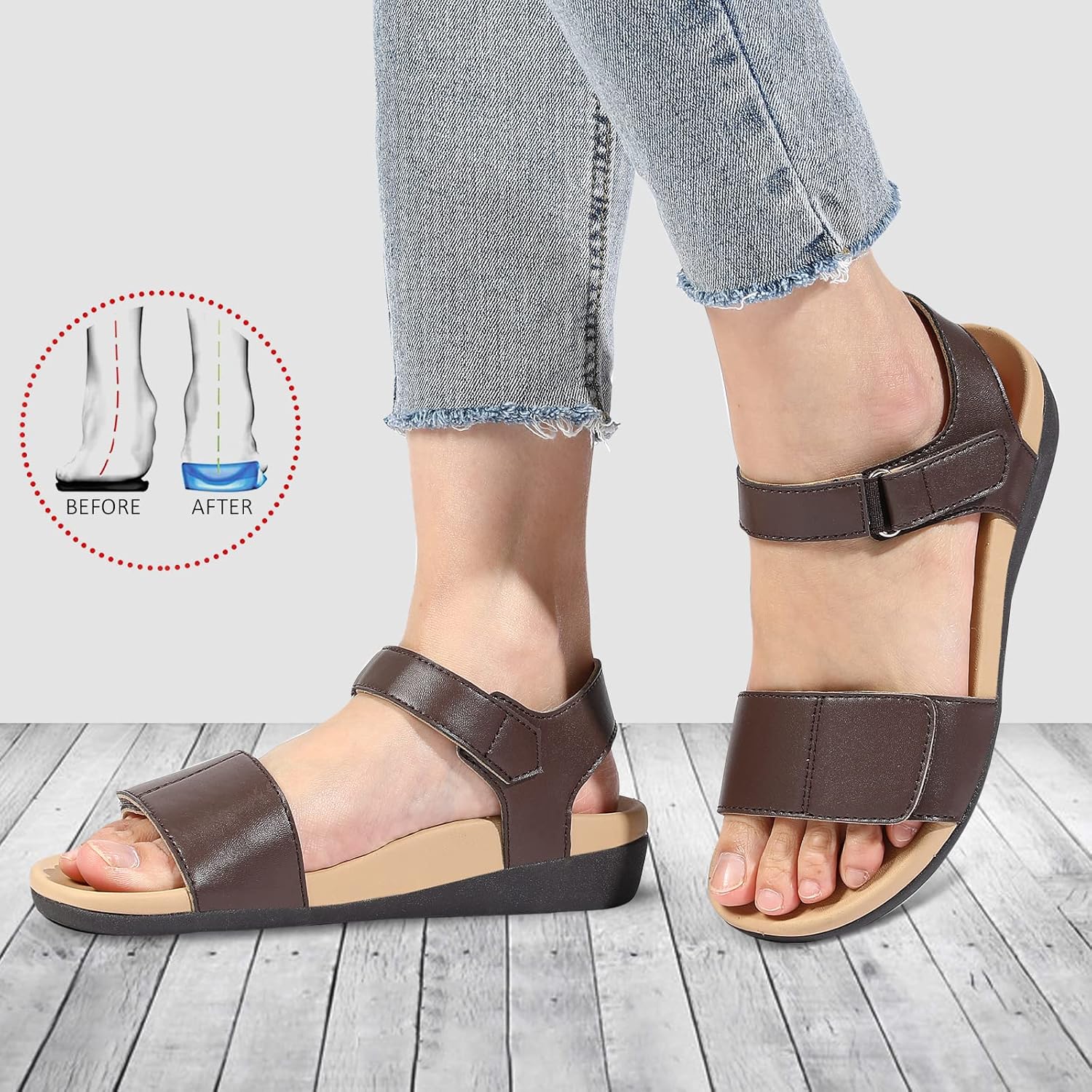 MEGNYA Comfortable Arch Support Walking Sandals for Women, Plantar Fasciitis Slides with Soft Straps, Orthotic Sandals with Non-Slip Lightweight Sole