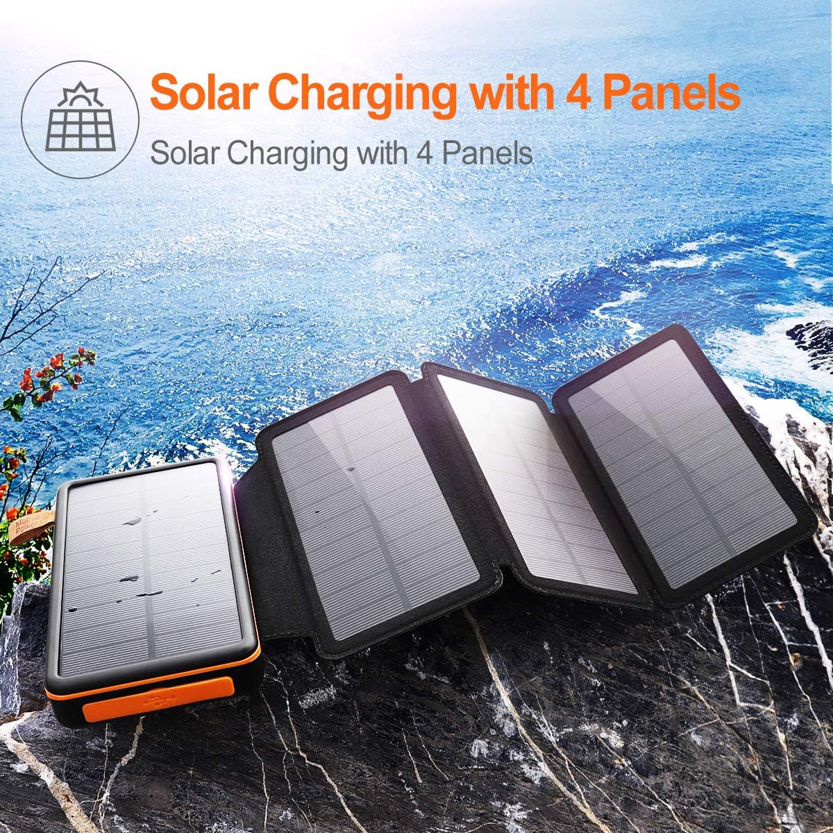 TKKOK Solar Charger, 26800mAh Fast Charging PD 18W Power Bank of Portable Solar Panel, Water-Resistant Solar Baterry with LED Flashlight : Cell Phones & Accessories