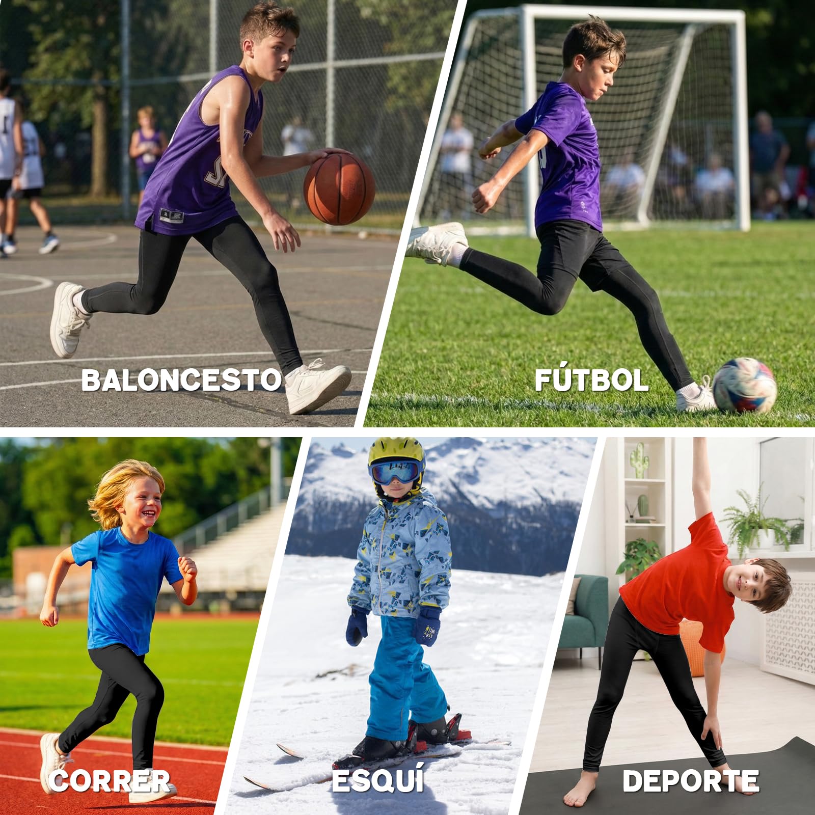 Pantalones de Compresión para Niños Mallas Deportivas Transpirables Leggings para Jóvenes Prenda Interior Deportiva Secado Rápido Fútbol Running Baloncesto