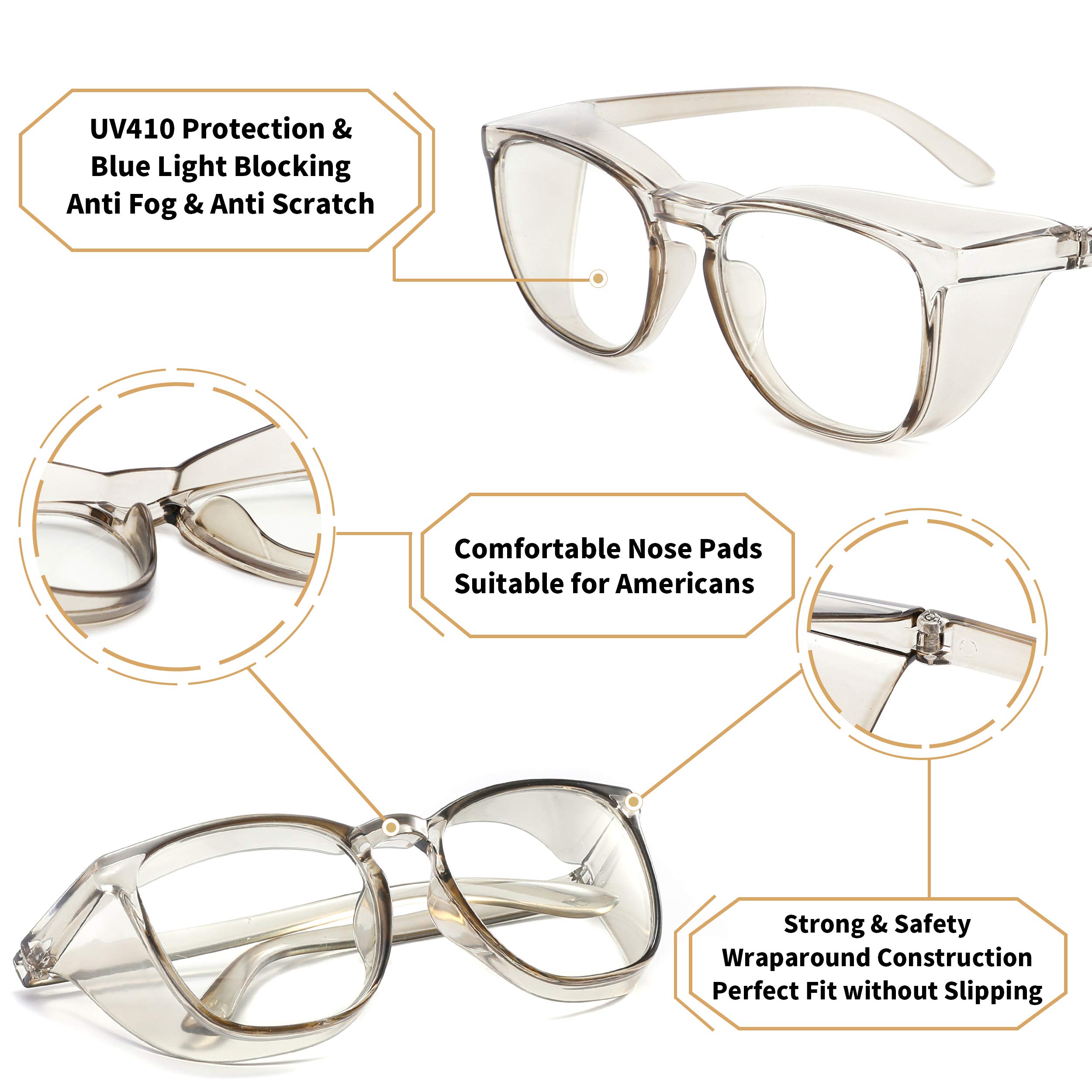 WELMEE Gafas de seguridad anti niebla, anti polvo UV, bloqueo de luz azul, policarbonato, amarillo, unisex, adulto