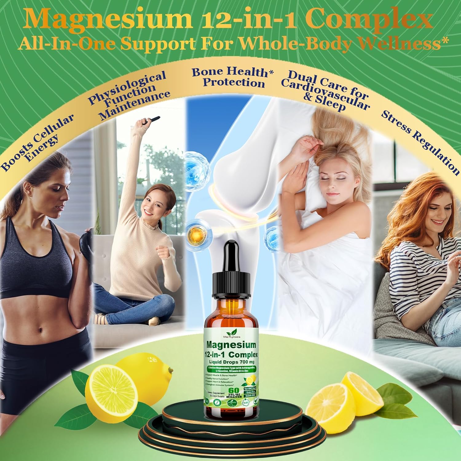 12-in-1 Magnesium Complex Liquid Drops, Chelated Magnesium Citrate Glycinate Taurate Malate Aspartate w. Ashwagandha Theanine D3 & Zinc for Relaxation Sleep Immune Health & Muscle Function丨Women Men - Image 3