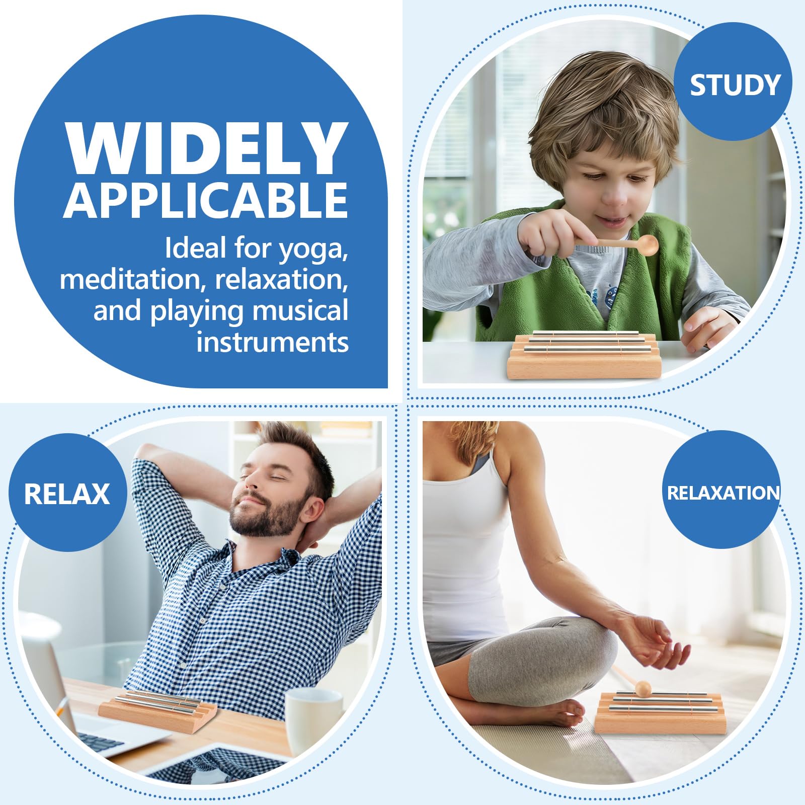 3 Tonos y Campanilla de Madera - Kit Completo de Percusión con Mazo para Educación Musical Temprana, Meditación Relajante y Uso en Aulas - para Profesores, Niños y Terapeutas