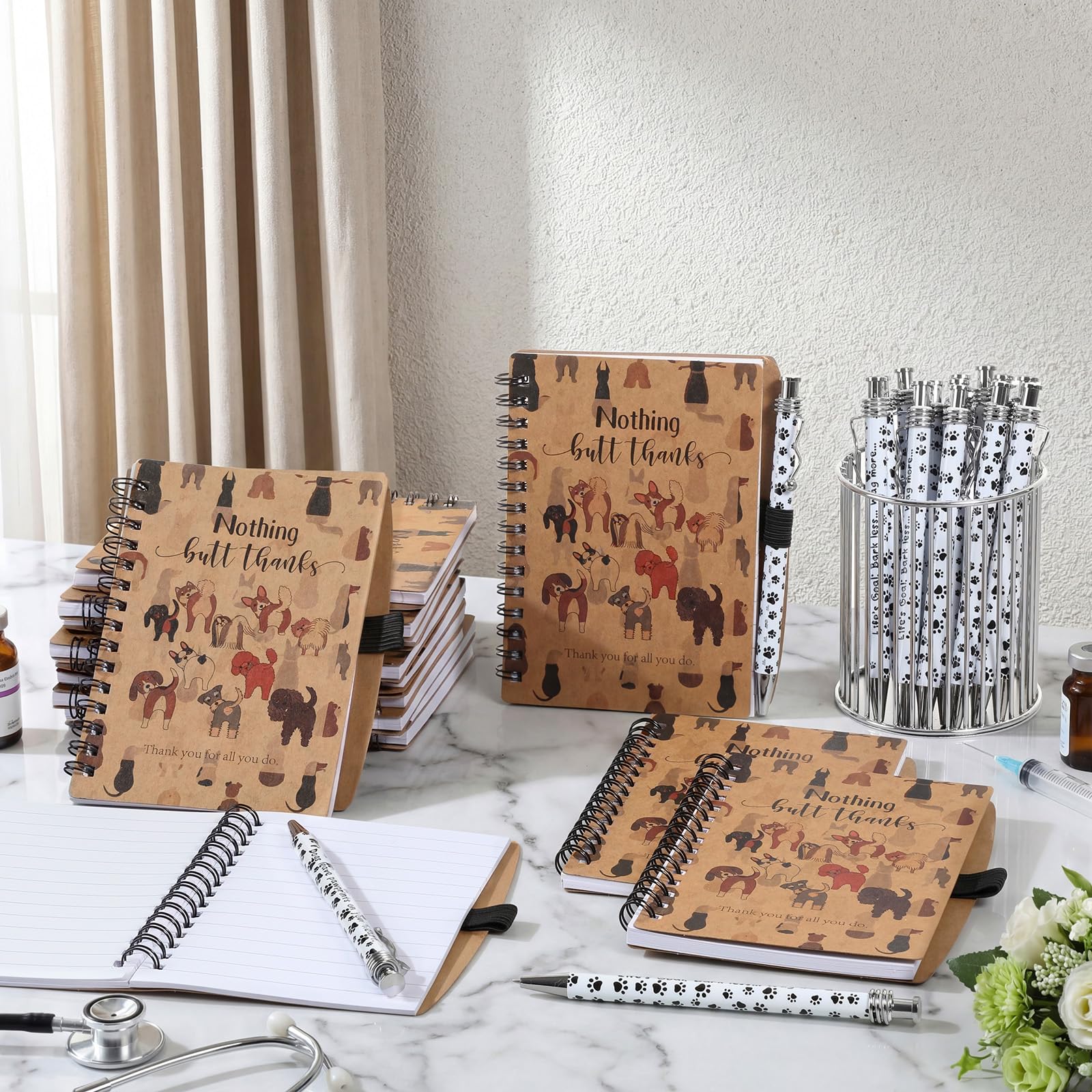 Eaasty Lot de 30 carnets de notes en forme de patte de chien - Journal à spirale avec stylo à bille en forme de patte - Cadeau pour femme et homme - Infirmière - Amoureux des animaux de compagnie
