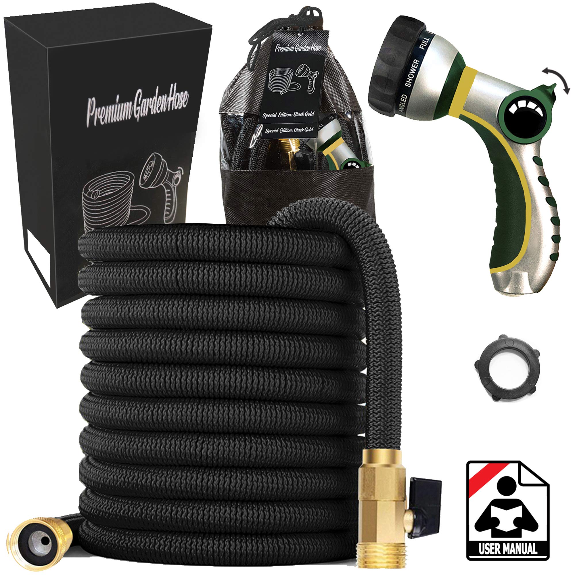 Buy 2021 Best Expandable Garden Hose 50ft Black Triple Layer, Stronger