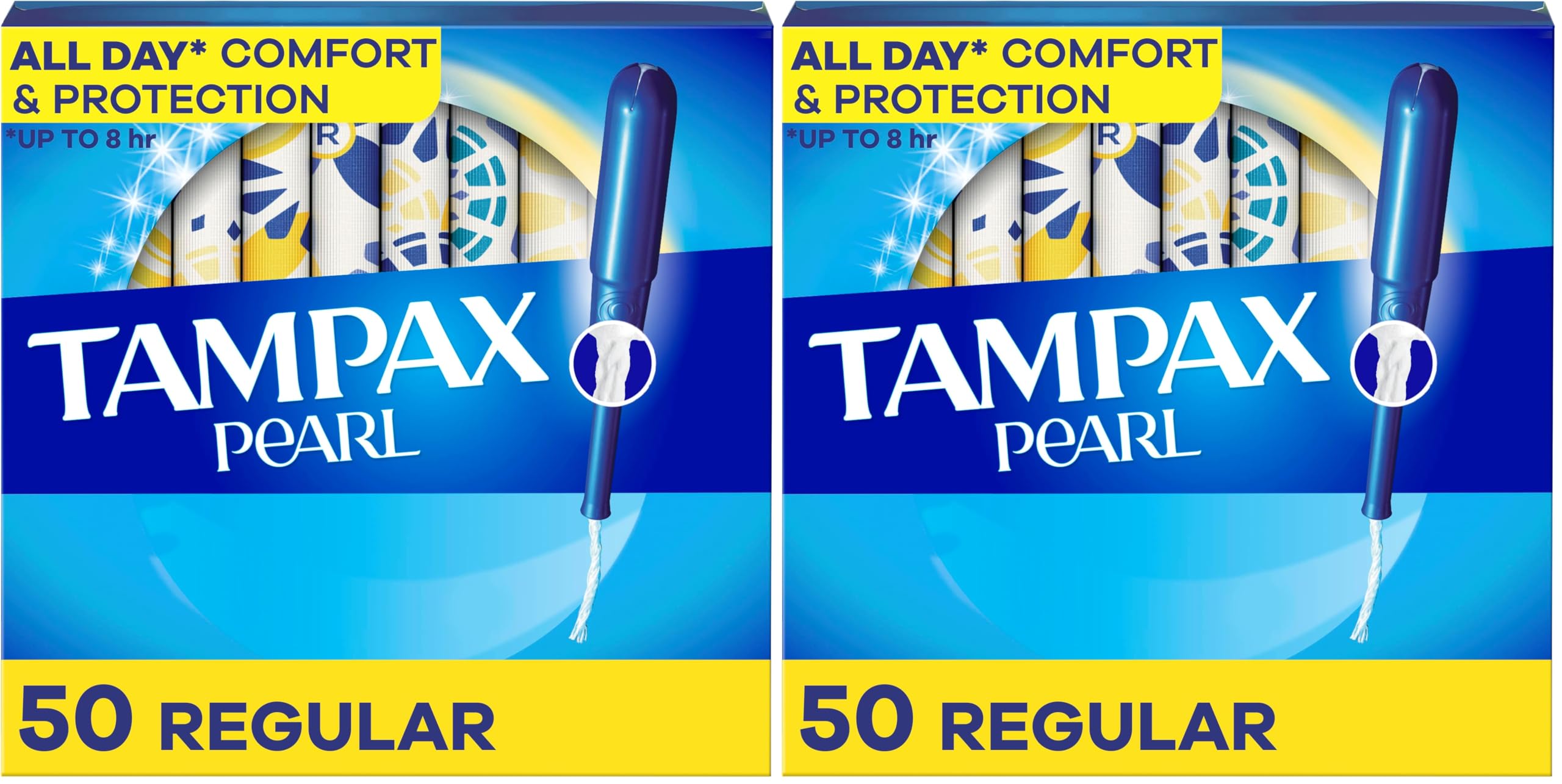 Pearl Tampons for Women, with LeakGuard Braid, Regular Absorbency, Unscented, 50 Count (Pack of 2)