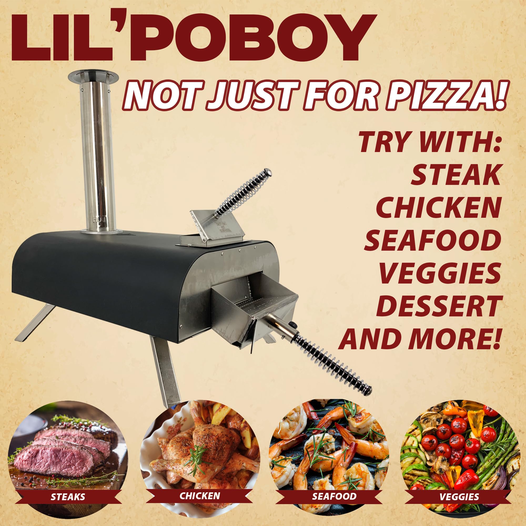 Pellethead Lil PoBoy - Horno de pizza de leña, horno portátil de pizza de pellets para cocinar al aire libre, elegante capa de polvo negro resistente