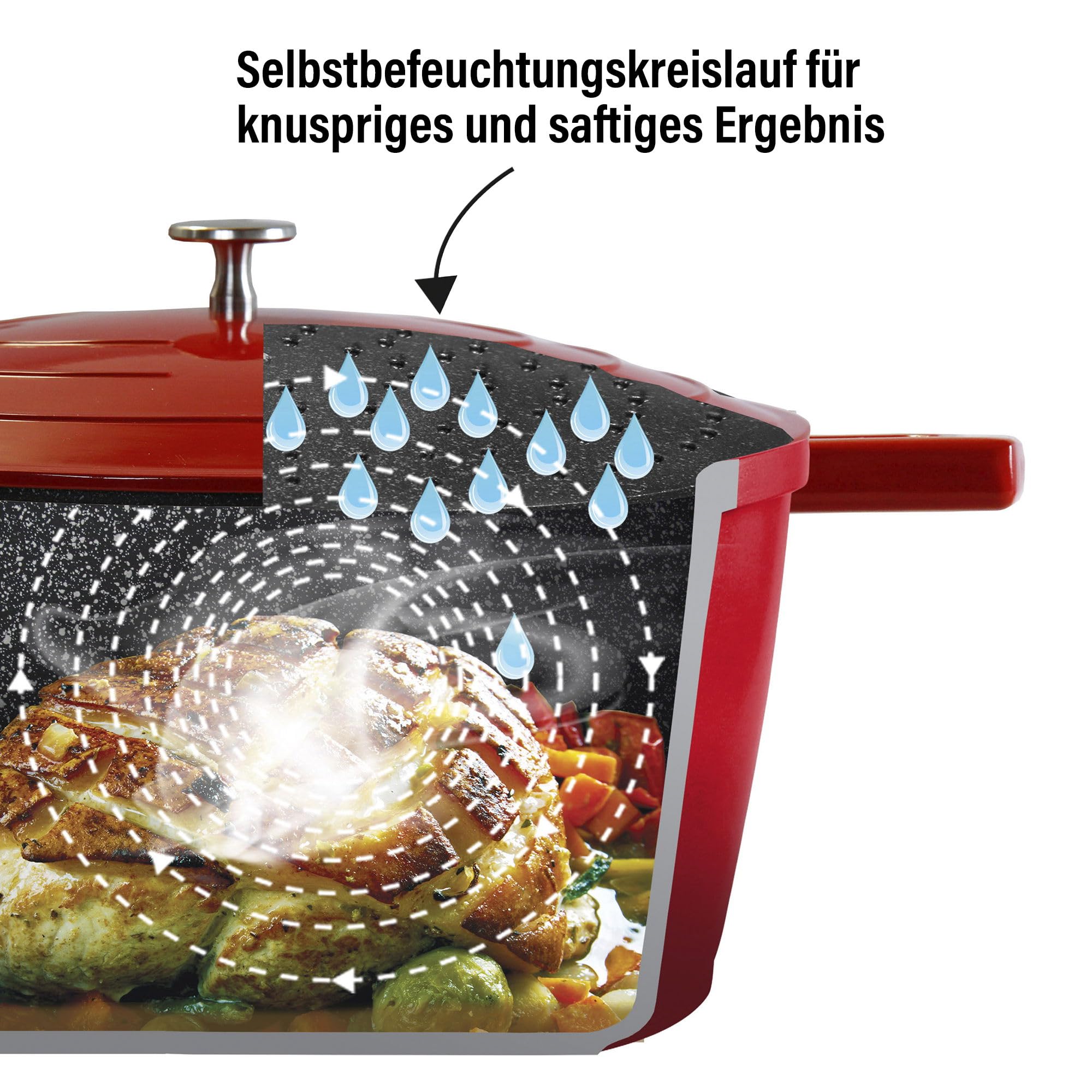 STONELINE Cocotte Bräter Induktion mit Deckel 32 cm, 6,6 L, Topf Antihaft Beschichtung mit echten Steinpartikeln, Bratentopf Schmortopf für alle Herdarten und Backofengeeignet, Farbe: Rot