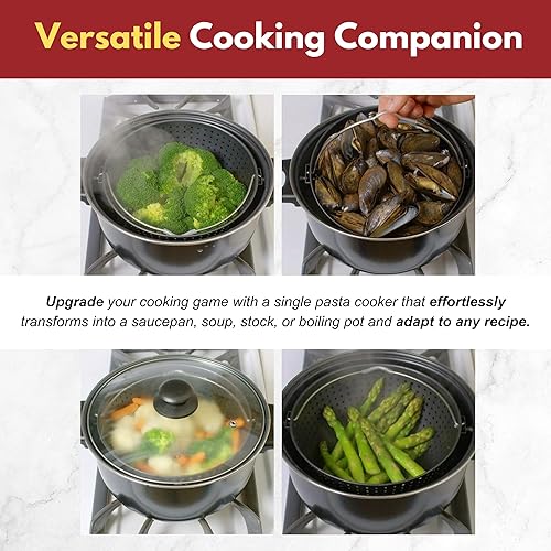 Miniatura 5 de Olla de alta calidad con tapa y colador de pasta, cacerola versátil, olla de sopa, olla de vapor o colador de pasta, olla de cocina con cesta