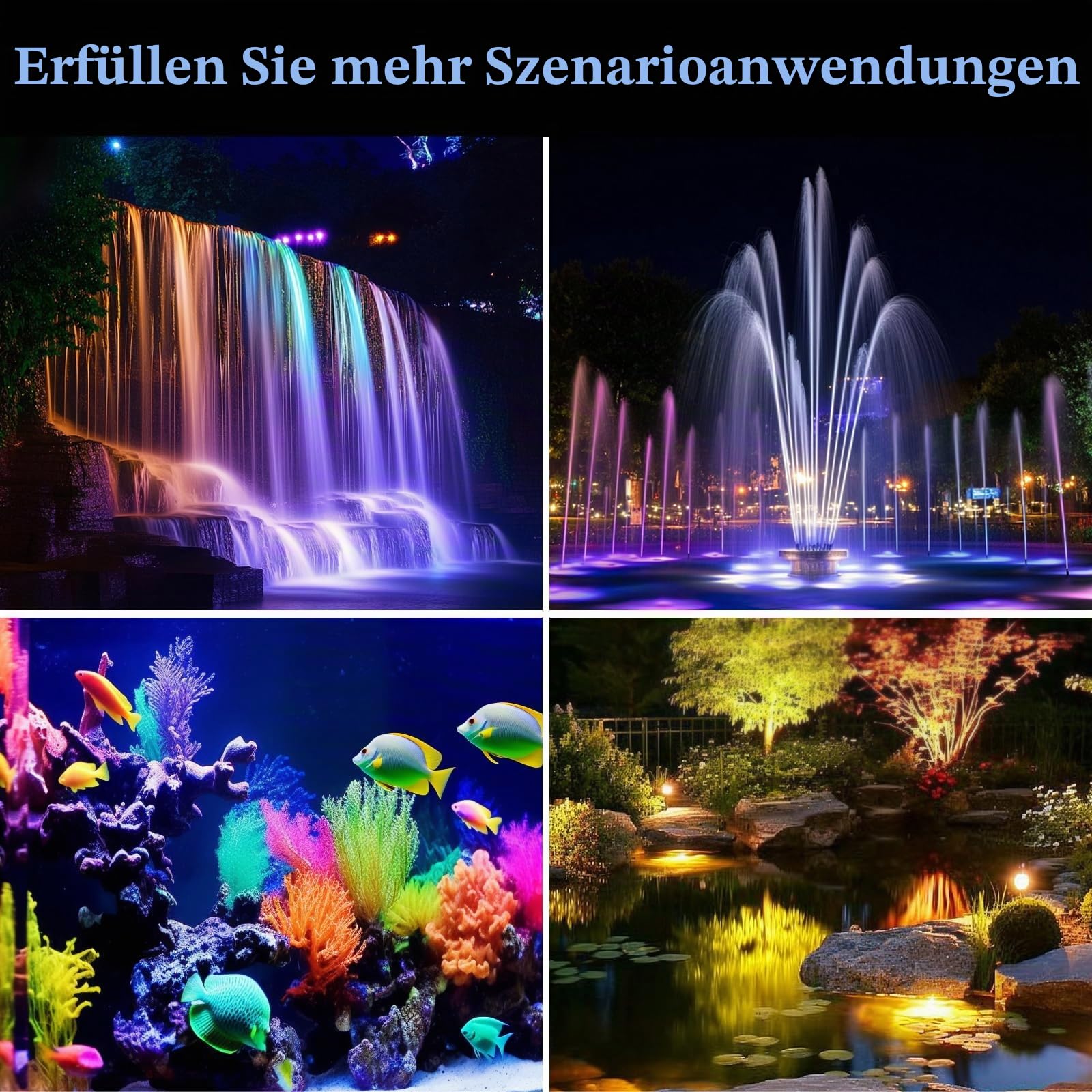 PChero 4er RGB Teichbeleuchtung LED Unterwasser Strahler, IP68 Wasserdicht | Unterwasserbeleuchtung Strahler, Poolbeleuchtung Unterwasser Licht, Teichlicht mit Fernbedienung für Pool Teich Garten Deko