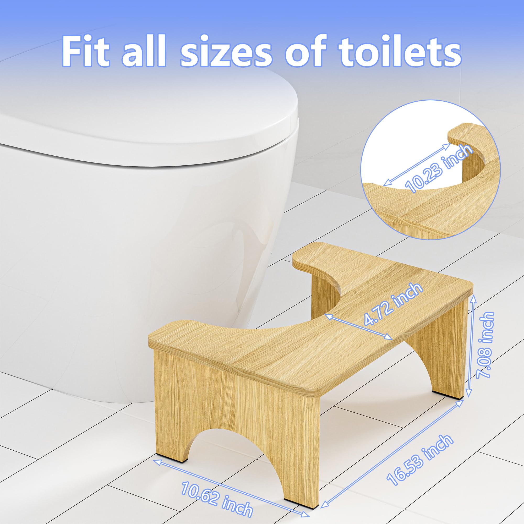 Tabouret de toilette pliant en bambou pour adultes - Pour une position accroupie - 17,8 cm - Antidérapant - Tabouret de toilette pour adultes, aide pour enfants et personnes âgées, portable et peu