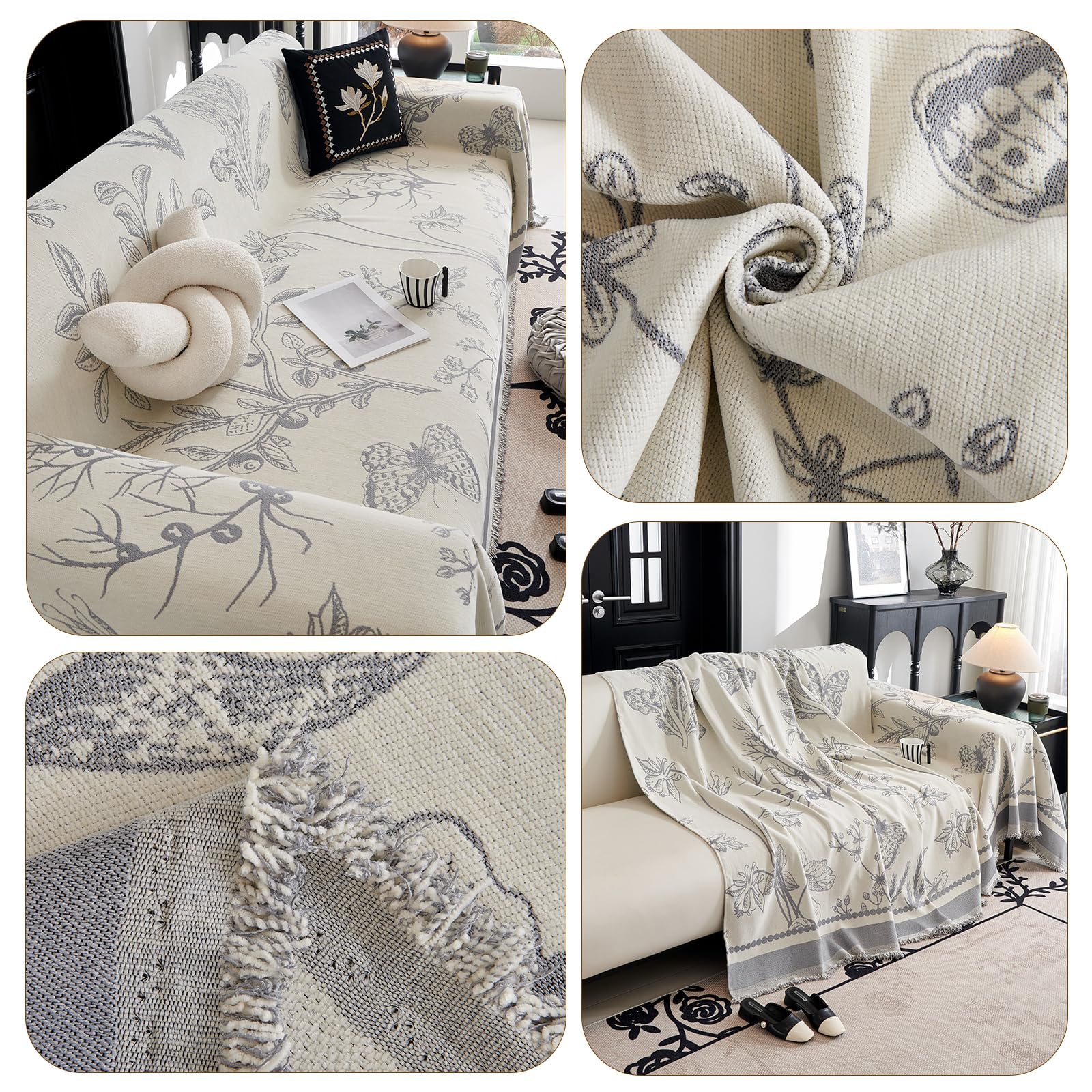 Decke für Sofa, Multifunktionsdecke, Sofa überwurfdecke, Überwurf aus Chenille, für Vier Jahreszeiten, Couch Decke 180 * 260cm-Grau