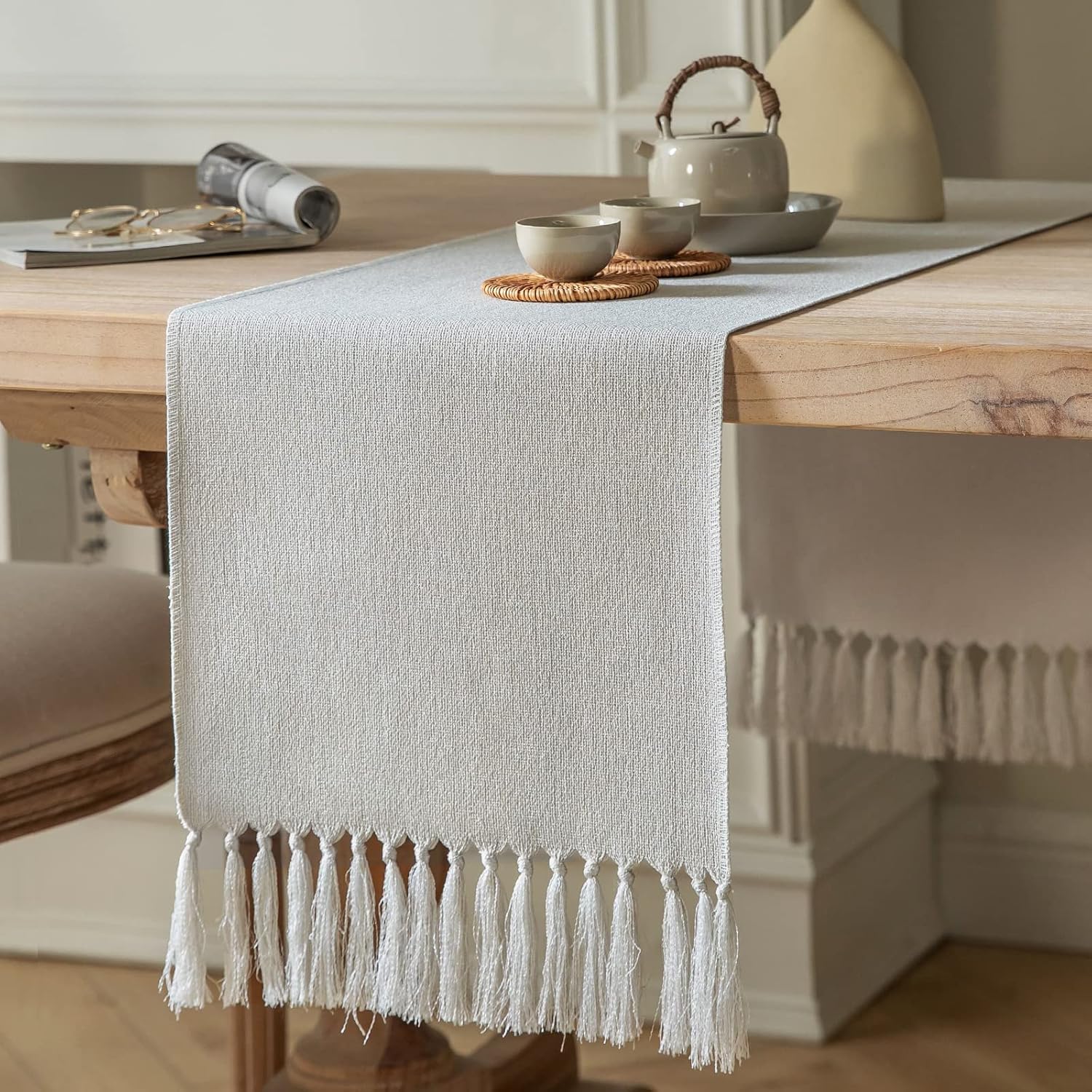 ZeeMart Light Grey Table Runners 60 Inches Long, Burlap