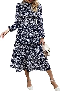 YNIQUE Women's Floral Casual Long Sleeve Tiered Ruffle Maxi Dress Flowy A-Line Summer Beach Long Dresses