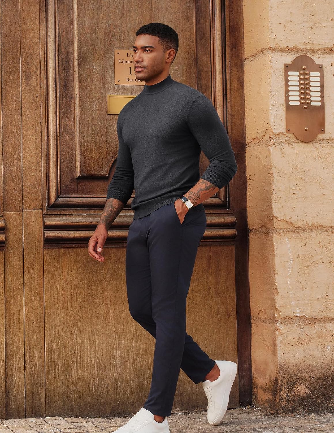 PJ PAUL JONES Mens Mock Turtleneck Sweater Long Sleeve Casual Pullover Sweater Slim Fit Basic Knit Tee - Image 5