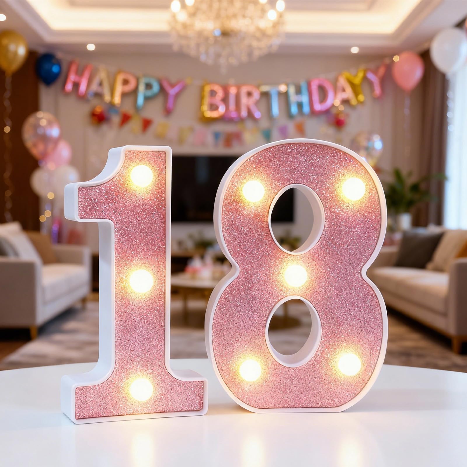LED Light Up Numbers, 18 Marquee Numbers Light Sign, 6.3 inch Pink LED Number Lights for 18th Birthday Decorations, Warm Lighted Number Sign for Birthday Wedding Anniversary Home Wall Decor — image 1